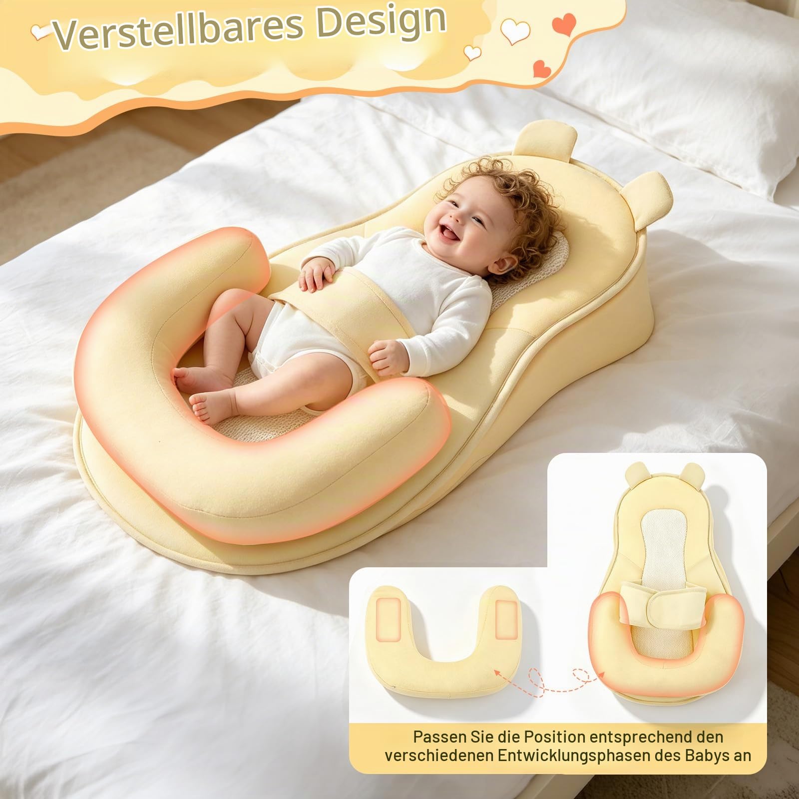 Stillkissen Stillkissenbezug, Stillkissen Anti-Reflux & Spuckschutz, Abnehmbares Kissen für die Flaschenfütterung mit verstellbarem Gurt, für Neugeborene von 0 bis 12 Monaten