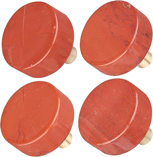 Miniatura 5 de Rockcloud Paquete de 2 pomos para cajones de piedra de jaspe rojo de cristal natural, tirador de puerta de armario con tornillos, accesorios