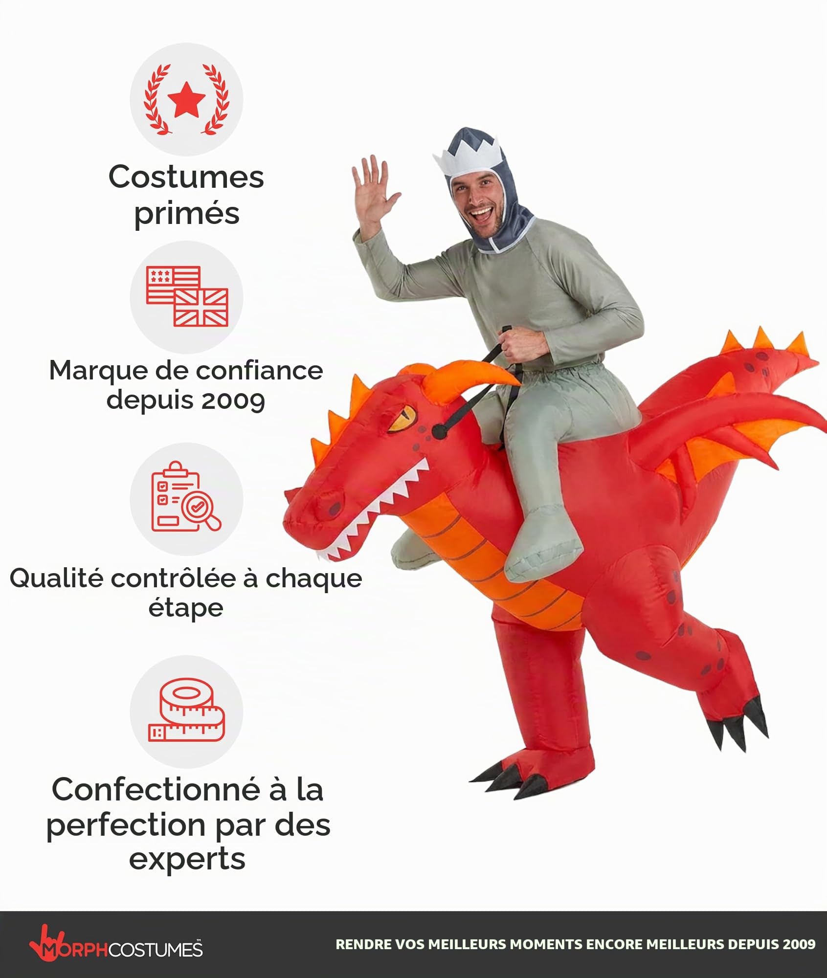 Morph Deguisement Dragon Gonflable Homme, Costume Halloween Rouge