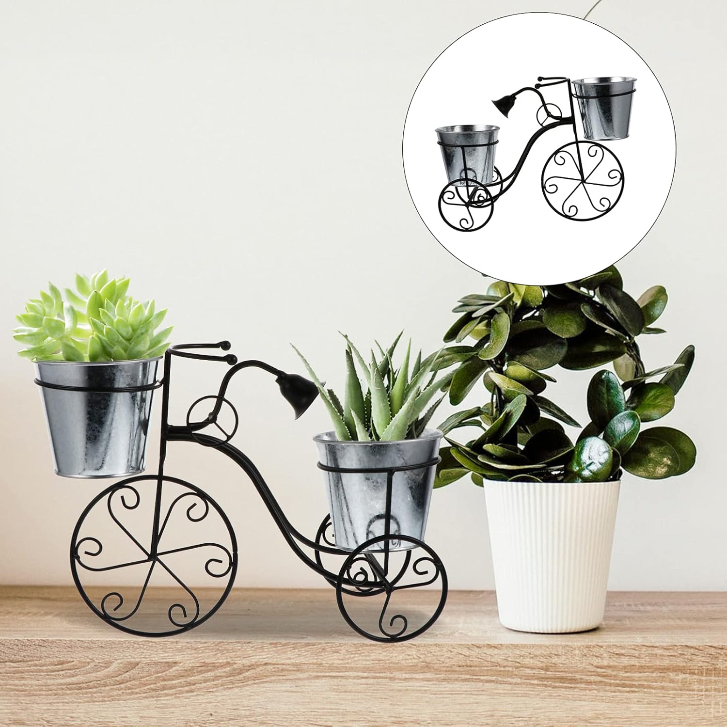 DOITOOL Outdoor Indoor Plant Stand Flower Pots Indoor Tricycle Plant Stand Flower Pot Cart Display Rack for Home Garden White Decor