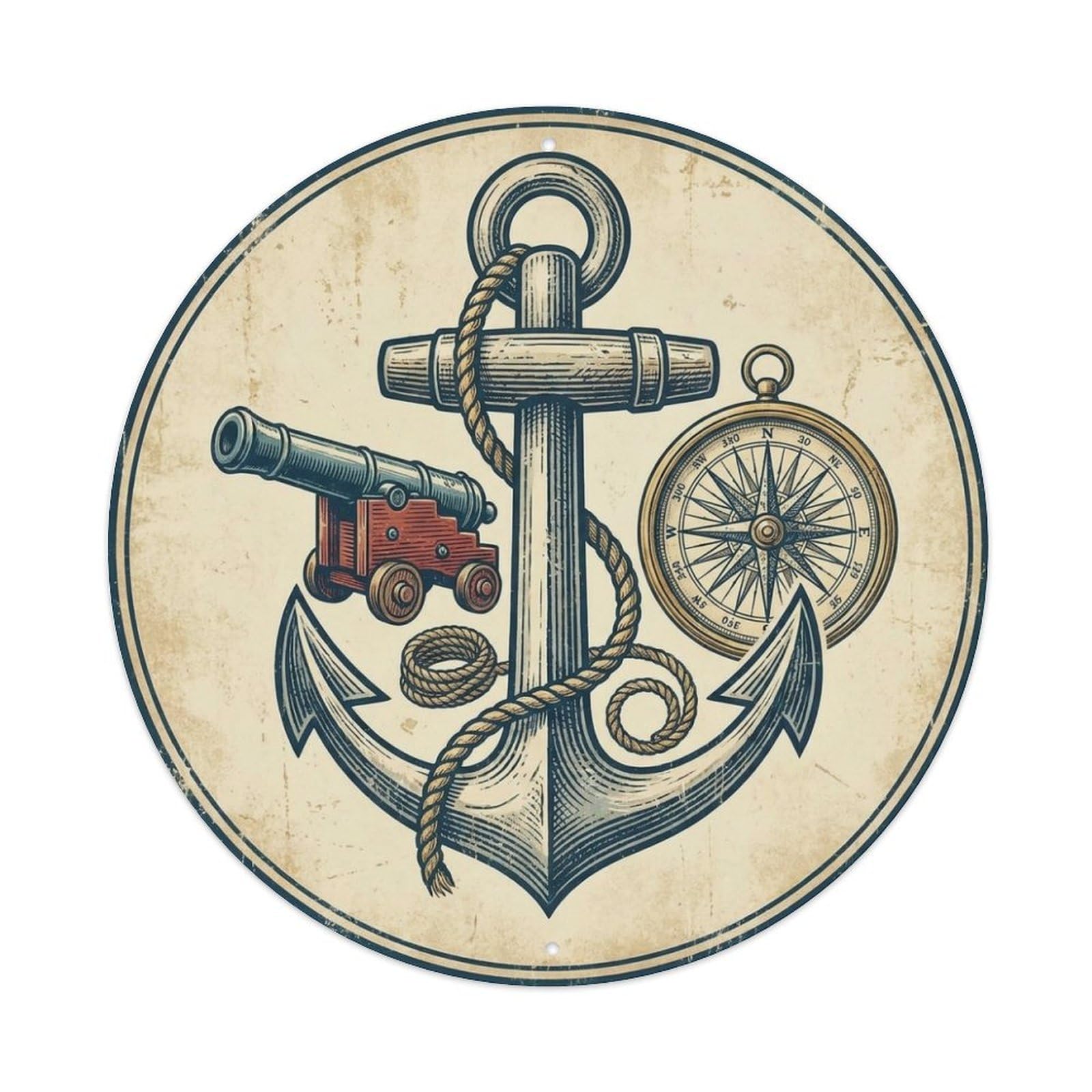 Black Flag Anchor Big Cannon Compass Rope Maritime Metal Tin Sign