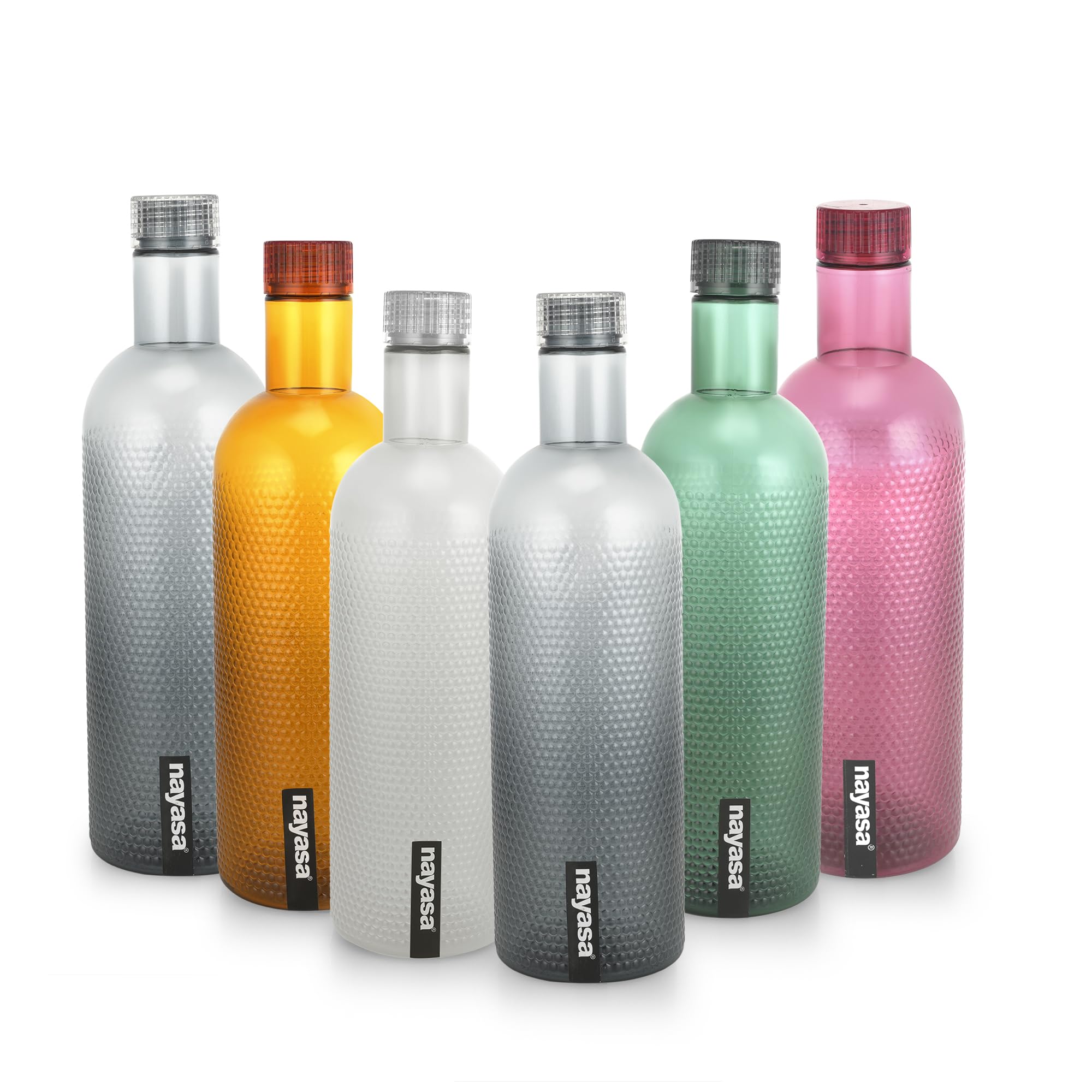 Nayasa Turtle Plastic Water Bottle | 1000ML Each | Set of 6 | BPA-Free, Leak-Proof, Airtight Cap | Durable & Reusable for Home, Office, School Use | Multicolor