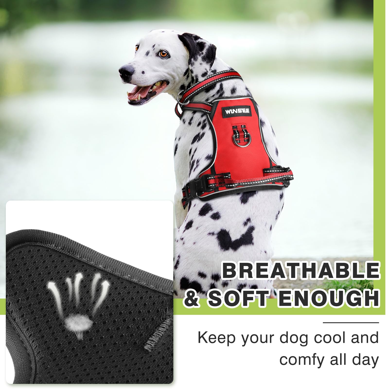 WINSEE Arnés para perro sin tirones, arnés para mascotas con collar para perro, chaleco Oxford reflectante ajustable para exteriores, clips de correa delantera/trasera para perros pequeños, medianos,