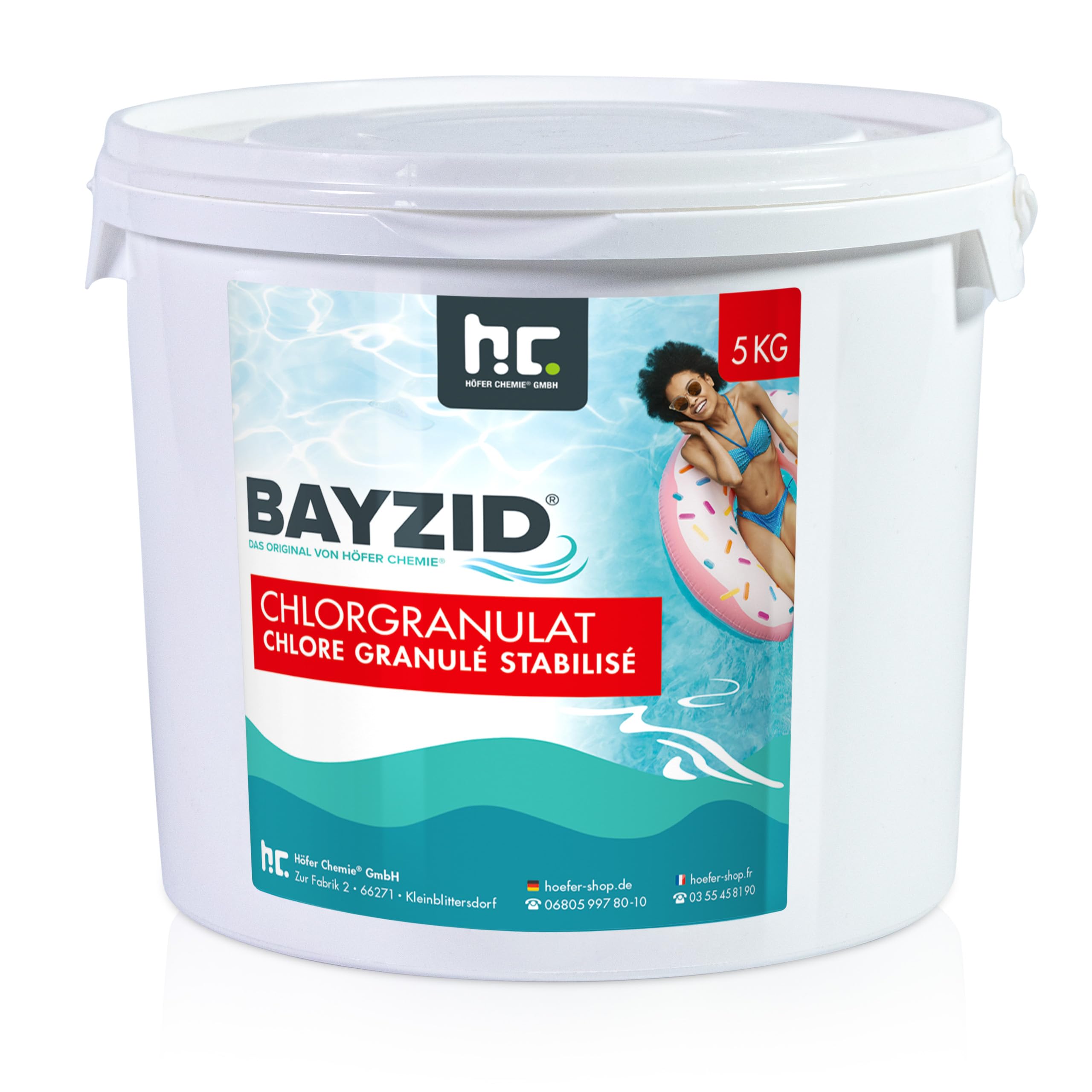 Höfer Chemie Chlorgranulat für Pool 5kg - 56% Aktivchlorgehalt zur Schnellen Anhebung des Chlorgehaltes - Bekämpft Keime & Bakterien - Leicht Löslich Schwimmbad