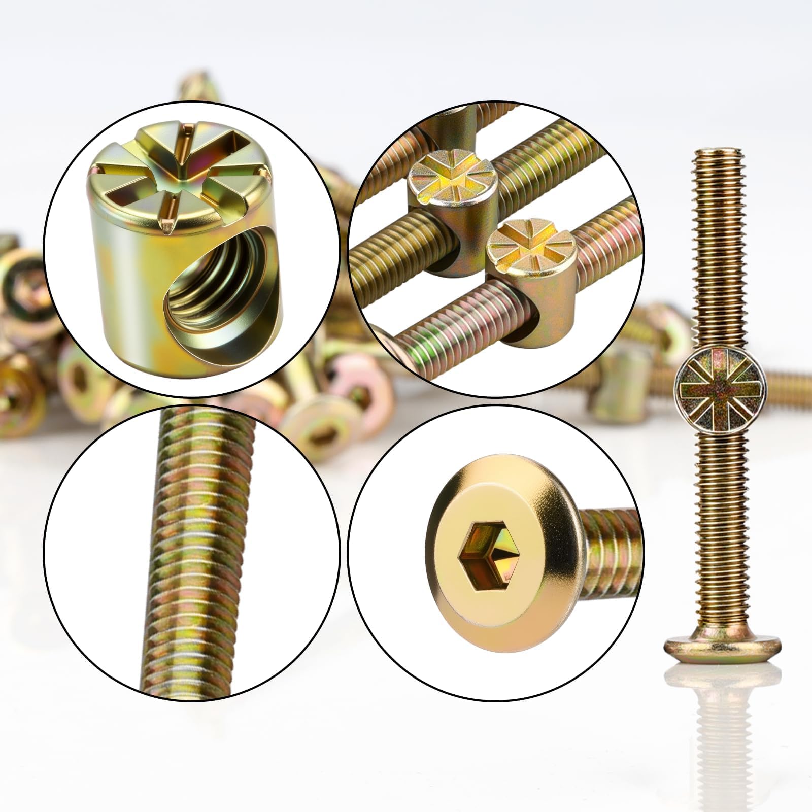 SWTYExt 12pcs M6x50 mm Furniture Bolts and Screws with Hex Key, Zinc Plated, Hex Socket Head, Bed Bolts, Barrel Nuts - Image 4