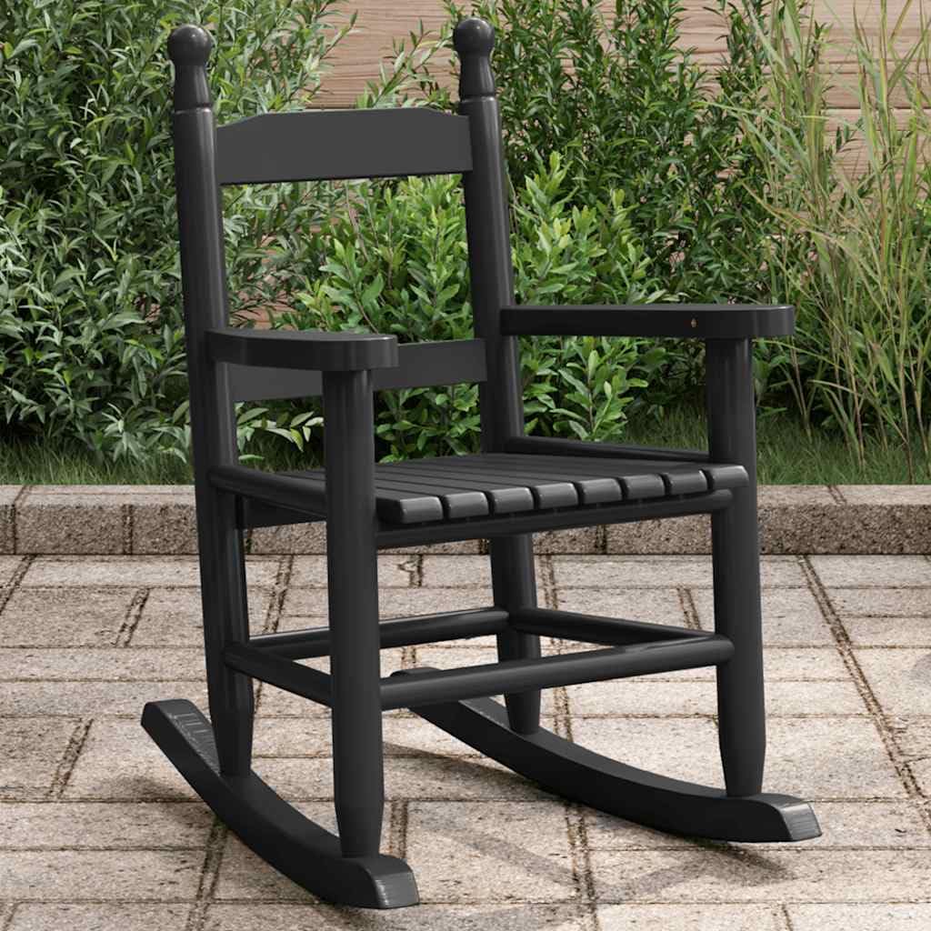 Schaukelstuhl für Kinder Schwarz Massivholz Pappel mit Armlehne und Rückenlehne 36x46,5x57 cm Kinderstuhl für Wohnzimmer Balkon Terrasse Innenraum mit stabilen Kufengestell und bequemer