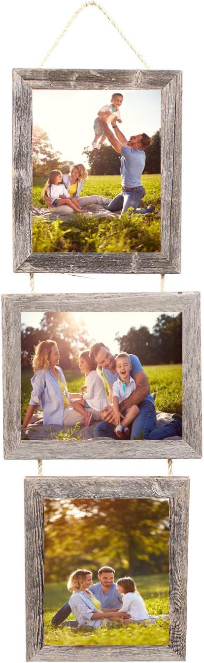 BARNWOODUSA Single Picture Frame on Jute Rope - 100% Up-Cycled Genuine Reclaimed Wood (4x6 Single)