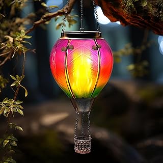 Hot Air Balloon Solar Lantern with Flickering Flame Effect, Solar Hot Air Balloon Lanterns Outdoor Waterproof Decorations Hanging for Outside Patio, Garden, Pathway, Tree