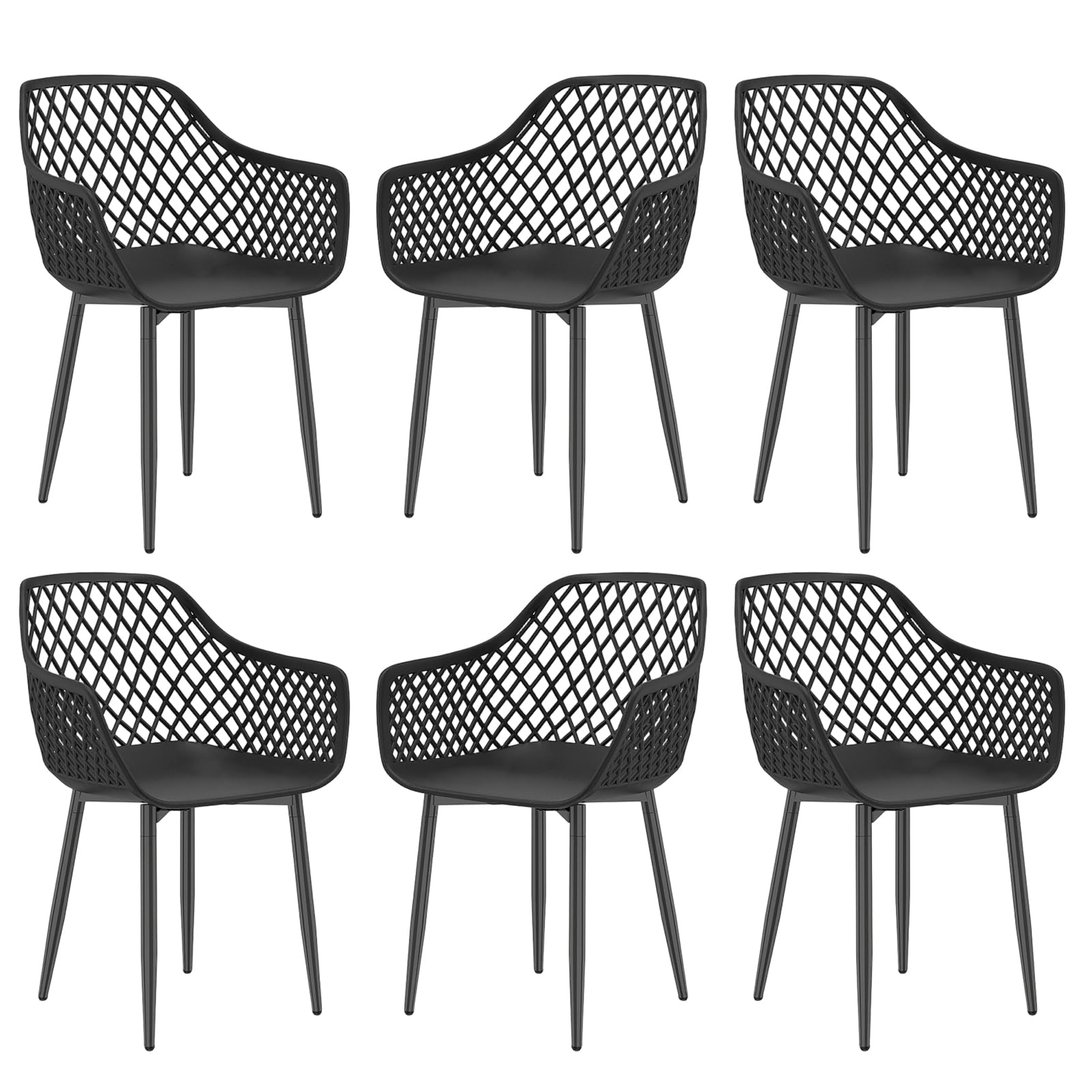 Set 6 Sedia Giardino Esterno PP Metallo Braccioli 120 kg Nero