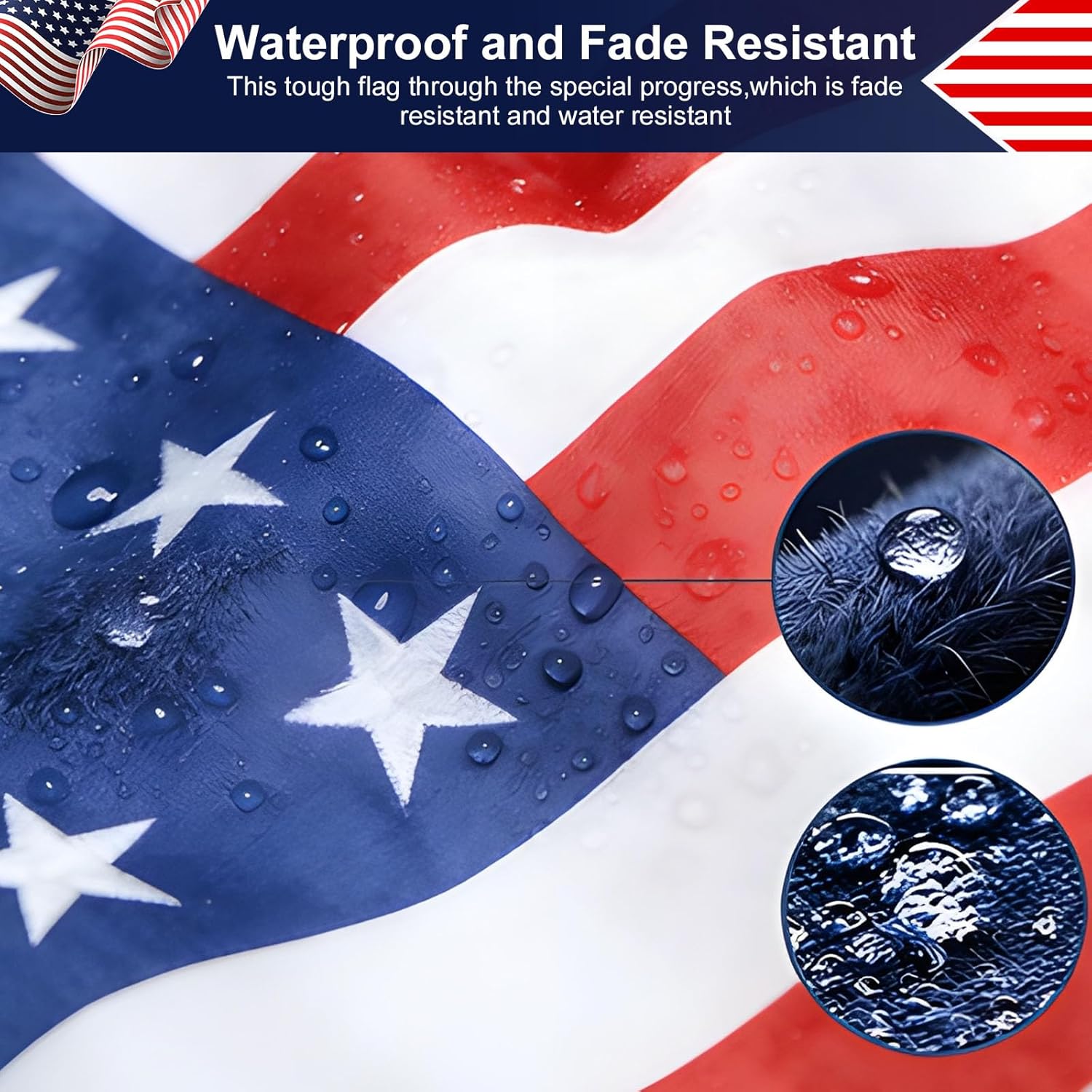 Premium 3x5 US Flag - 210D Polyester Material, Hand-Stitched Stripes, Embroidered Stars and Durable Brass Grommets for High Wind Outdoor Use - Image 3
