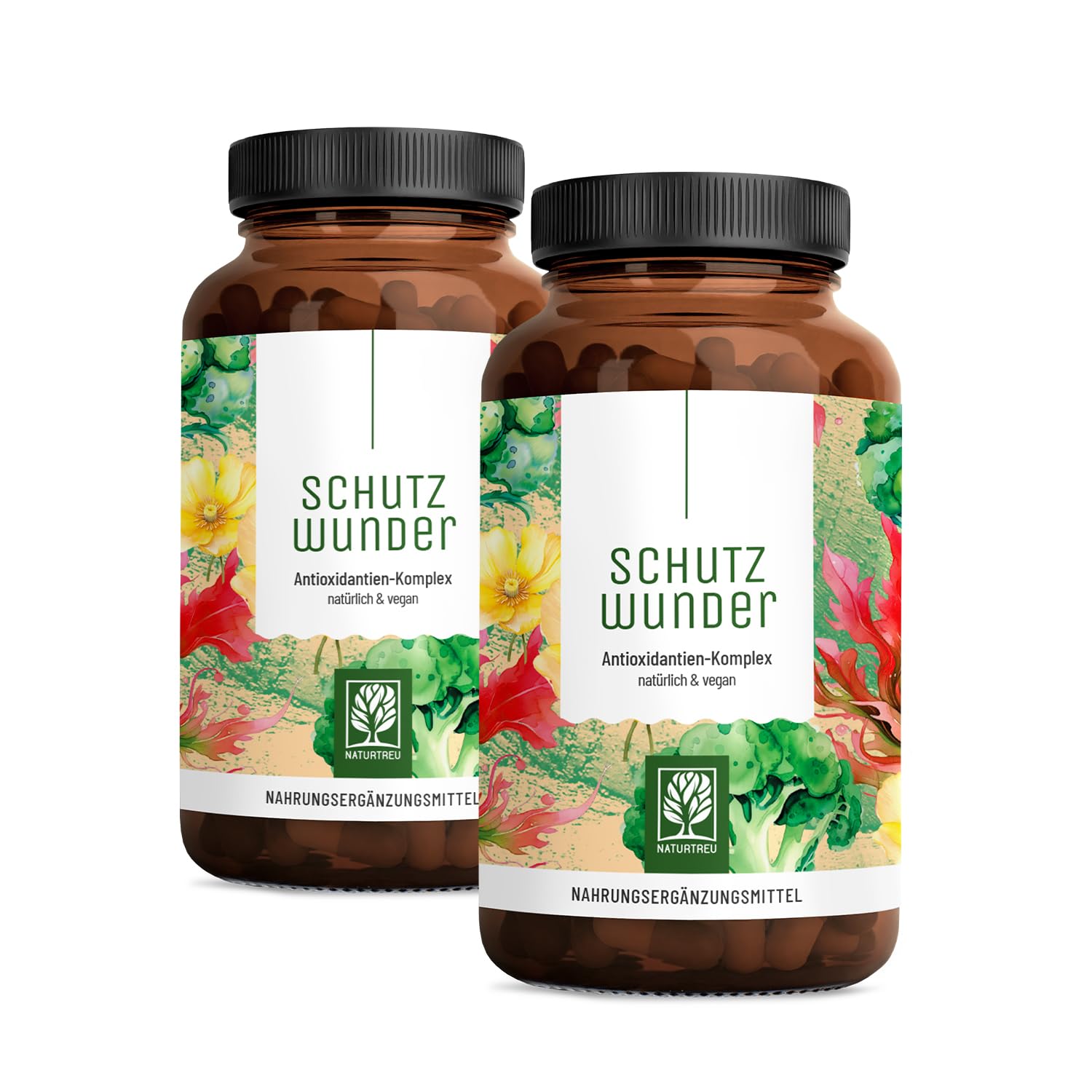 NATURTREU® NAC Antioxidantien-Komplex mit L-Glutathion, Brokkoli-Extrakt, Astaxanthin und Selen hochdosiert - Vorteilsbundle 2er Paket - Laborgeprüft & produziert in Deutschland - 180 vegane Kapseln