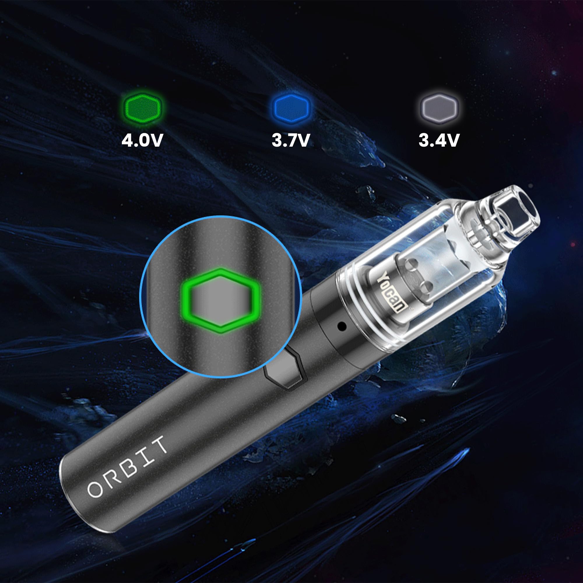 Yocan Orbit Dab Pen Blau | Konzentrat-Vaporizer mit Quarzschale | tragbarer Wax Pen mit rotierenden Terp Pearls | 3 Spannungseinstellungen | 1700-mAh-Akku | USB-C, Edelstahlgehäuse | Glasmundstück