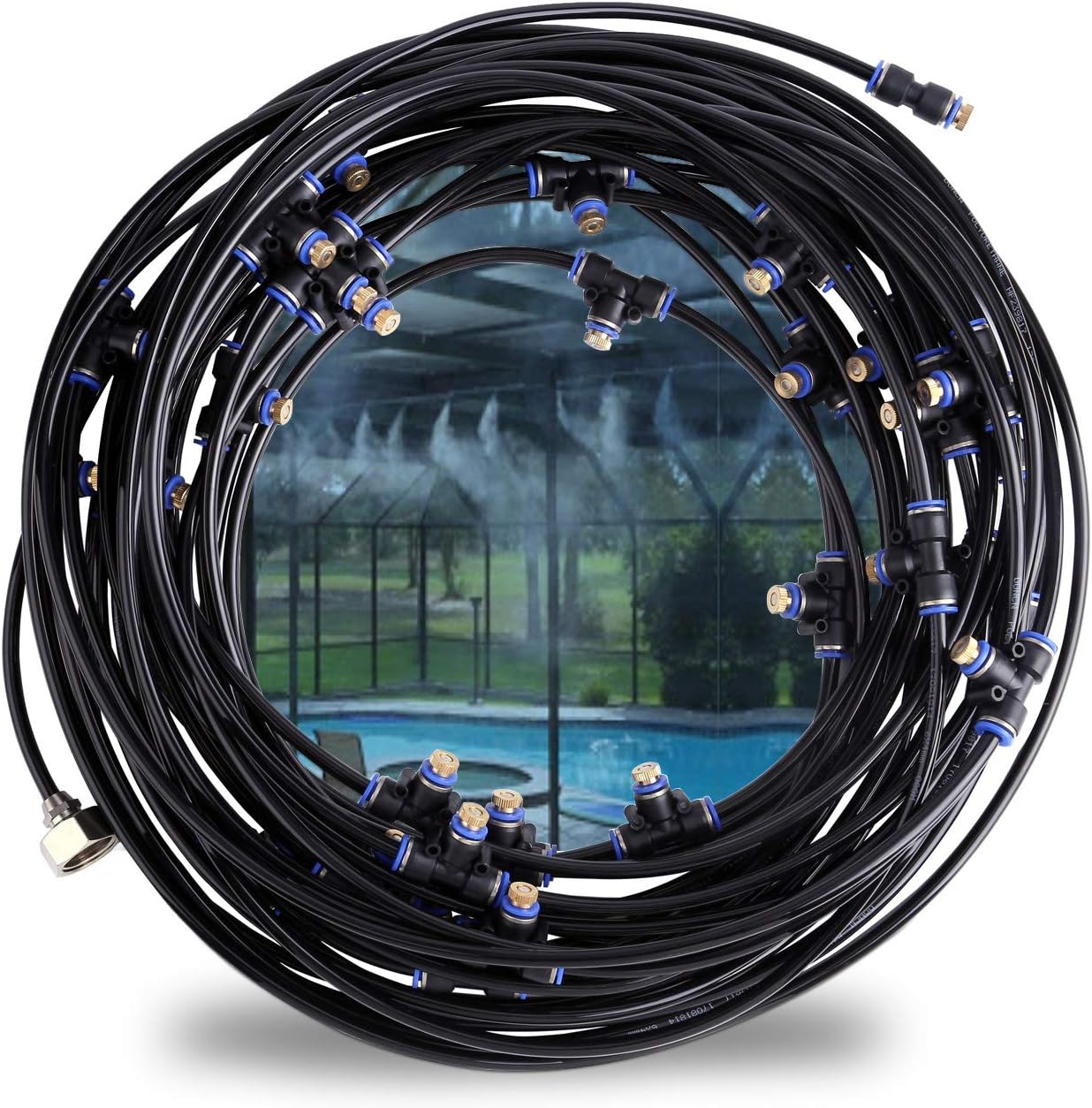 ACBungji Air Misting Outdoor Cooling System Easy Set 23M Misting line + 36Brass Mist Nozzles + 1Metal Threaded Adapter(3/4") for Watering Fan Patio Garden Umbrellas Greenhouse Trampoline for Waterpark