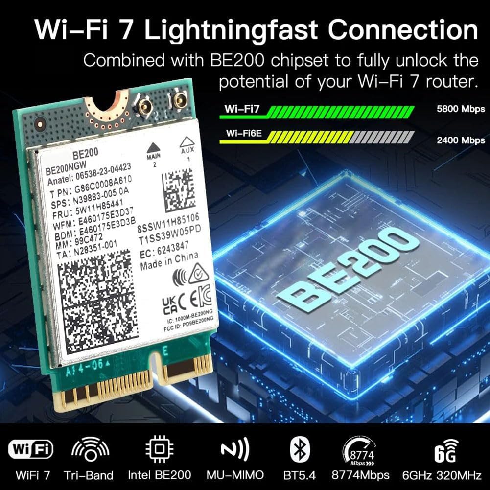 Carte WiFi sans WiFi 7 BE200 Pcie Bluetooth 5.4 2,4G/5G/6 GHz Carte Réseau sans BE200 pour Win11