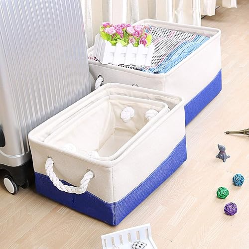 Miniatura 9 de uxcell Canasta de almacenamiento de tela plegable con asas dobles, contenedores plegables para almacenamiento de ropa de lavandería, organizador