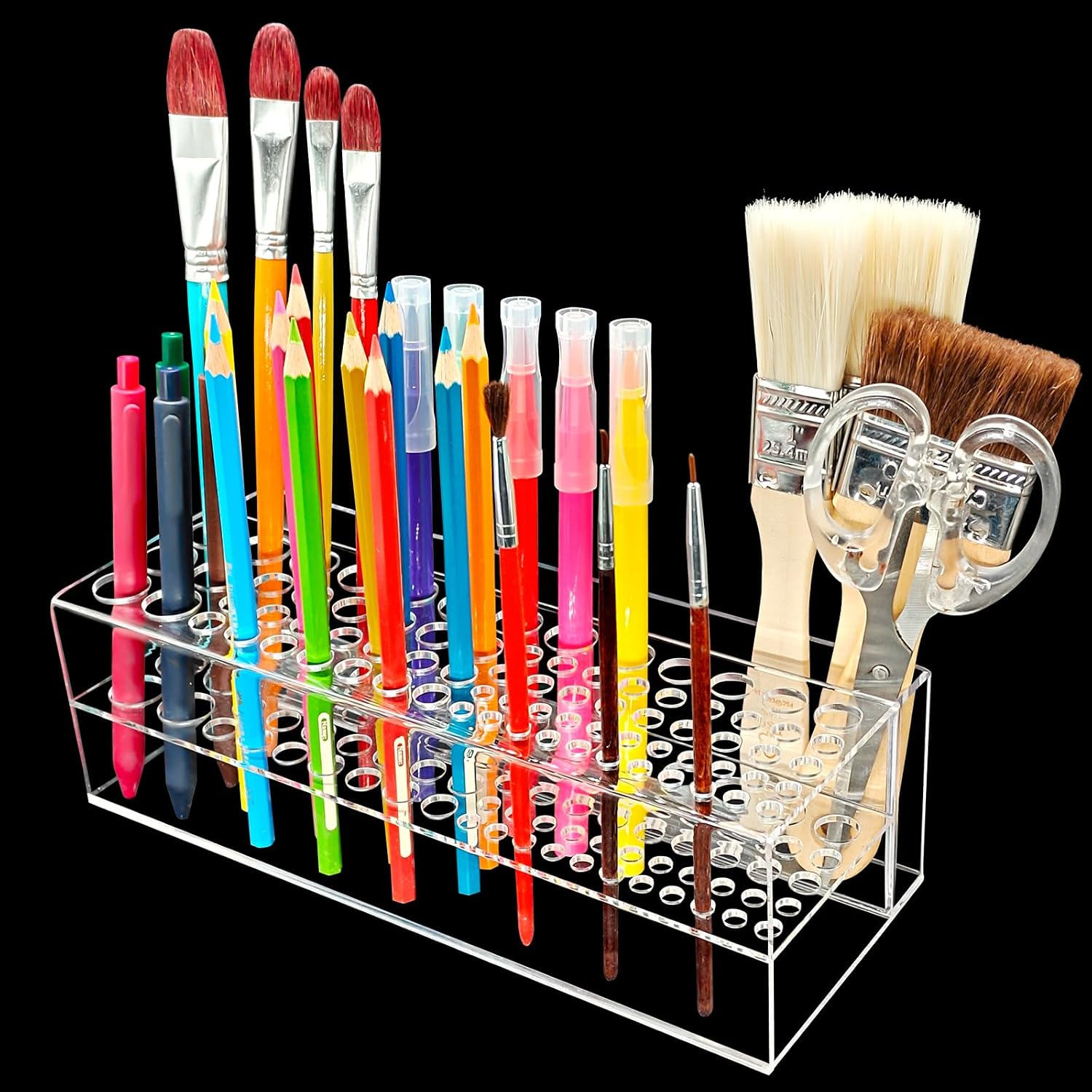 Acrylic Paint Brush Holder 77 Holes and Multi-functional Compartment Paintbrush Organizer Artist Brush Holder Paint Brush Stand Rack for Pens Pencils