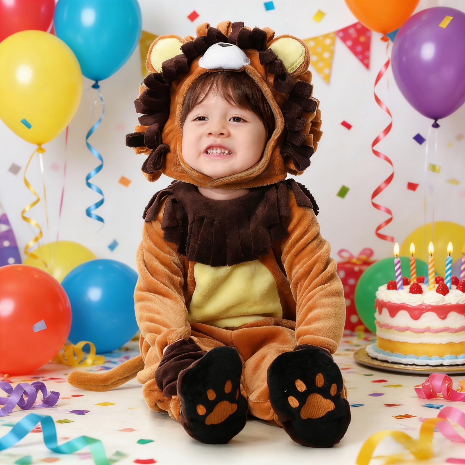 Halloween Baby Costumes Lion Toddler Outfit Infants Cow Cosplay Plush Romper Set with Gloves Footwear Coiffure Dress Up Party