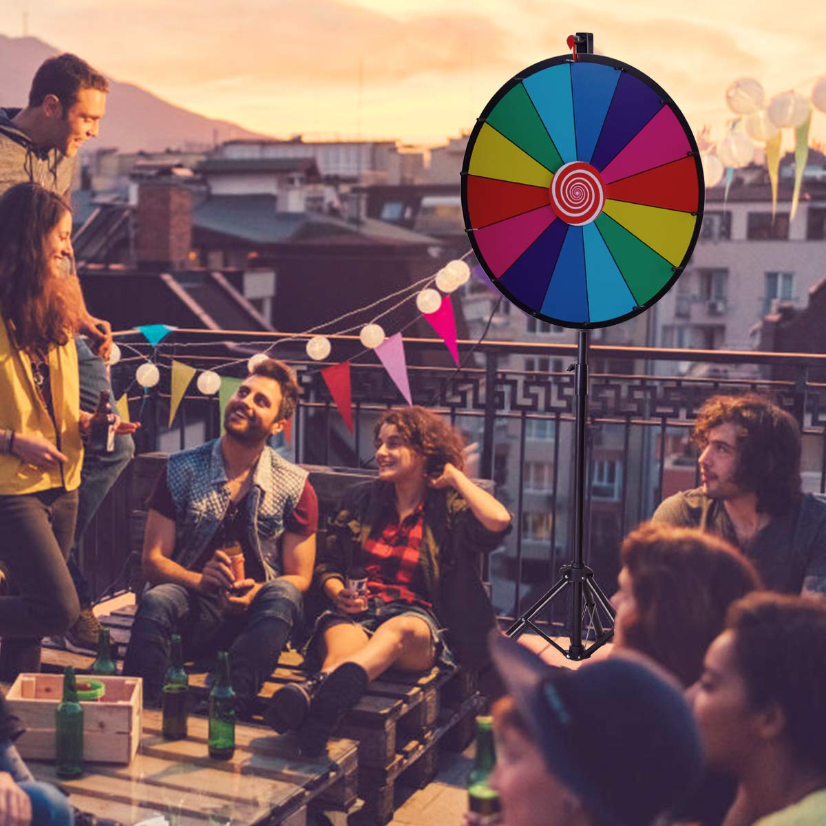 RELAX4LIFE 24" Glücksrad, Drehrad-Spielzeug mit Stativ, Markierstift, Radiergummi, Glücksrad zum Drehen für Lotteriespiele, Wortspiele, 14 Slots & Ø60cm, Roulette für Party, Karneval, Veranstaltungen