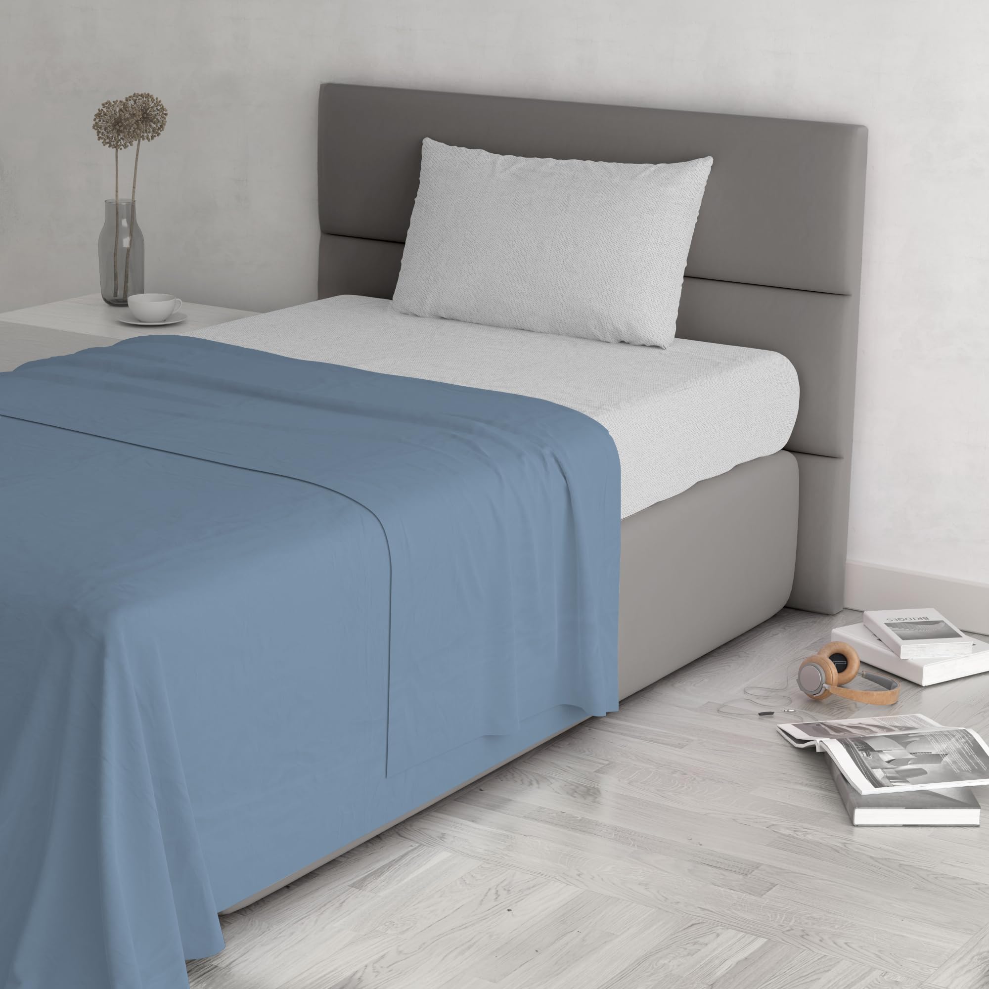 Trend Chic Bedding Set, 100% Cotton, Made in Italy, Single, Light Blue, Sky Blue