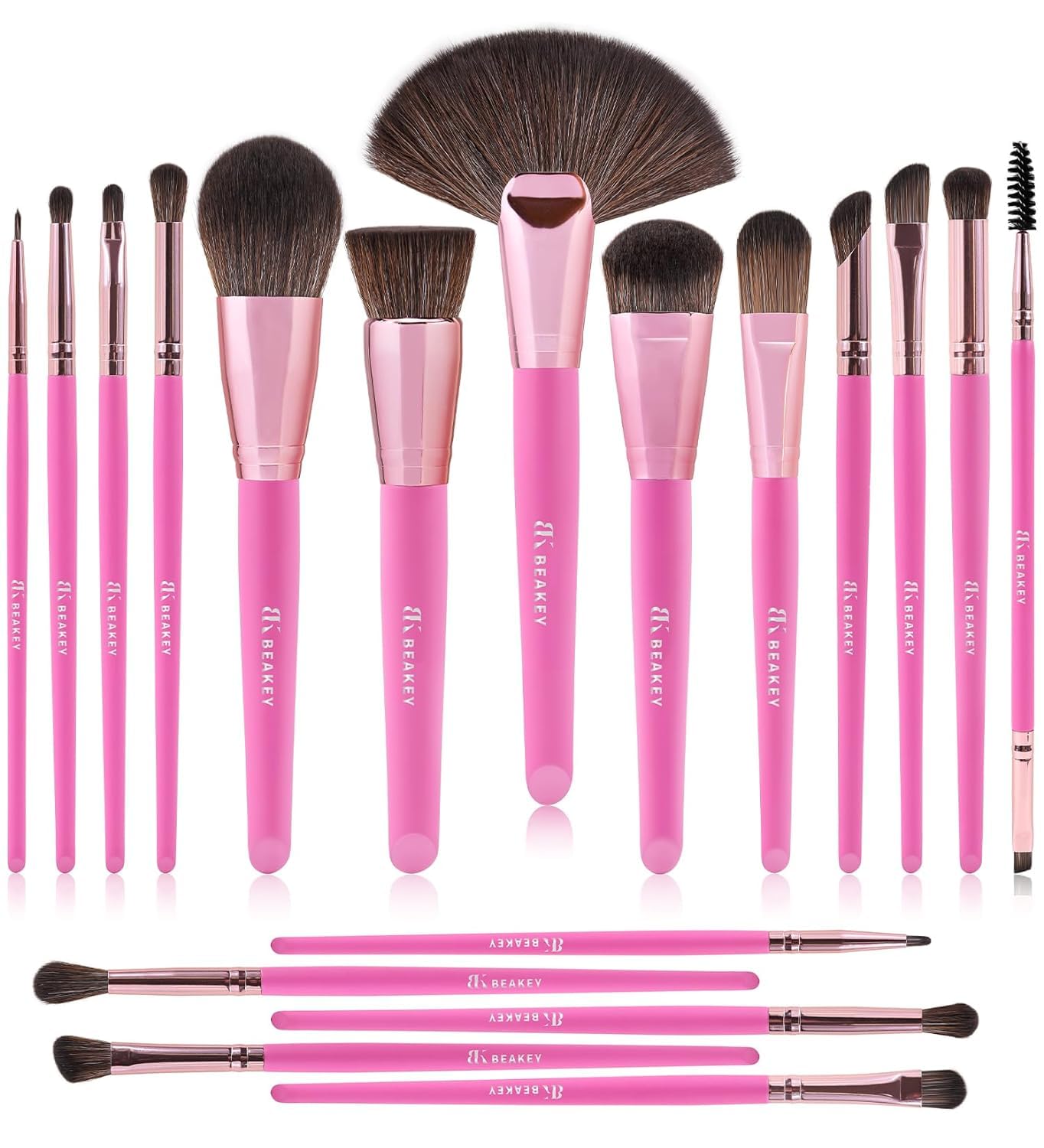 BEAKEY Makeup Brush Set, 18Pcs Tap Paw Makeup Brushes High End Professional for Perfect Foundation, Powder, Concealer, Cream, Blush, Eyeshadow Application with Soft Bristles, Pink Makeup Brushes