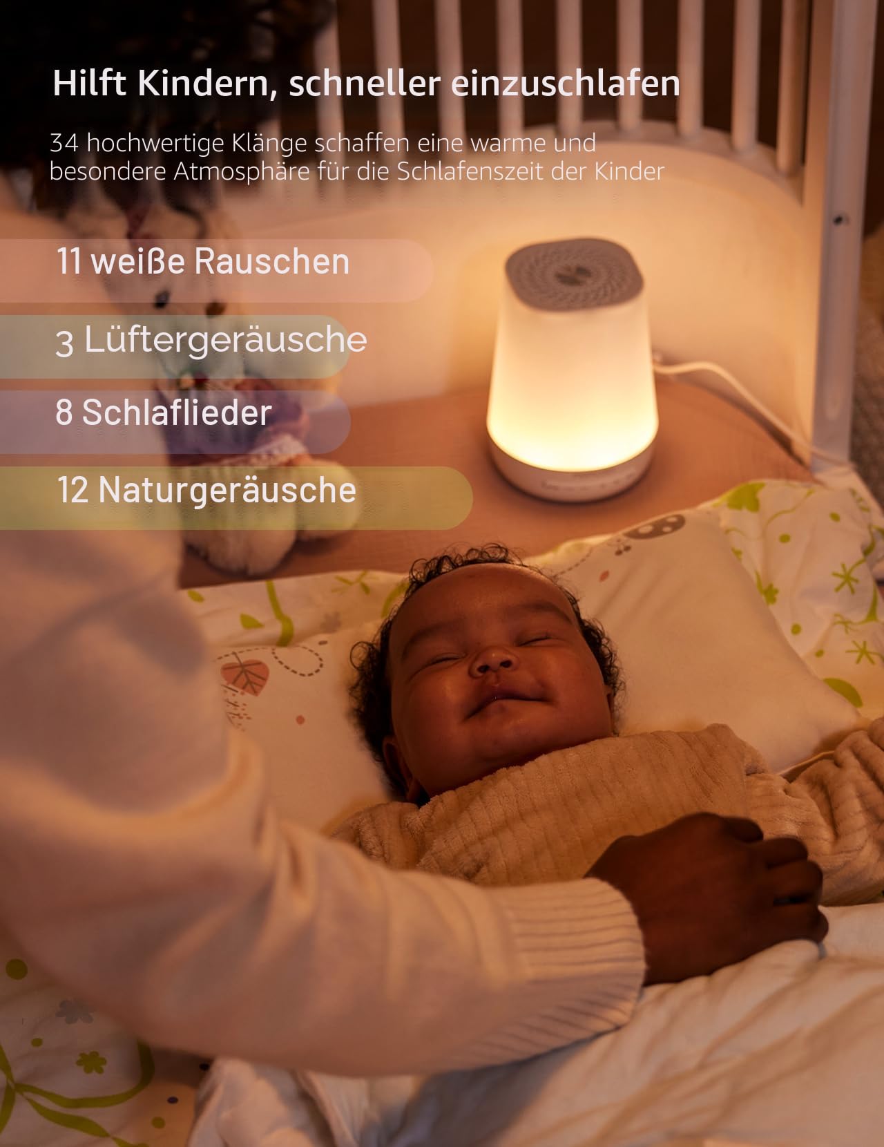 Momcozy DB03 White Noise Machine Baby, Mit 34 Geräuschen Therapy, Nachtlicht, 7 Farben APP-Steuerung Timing, Weiß