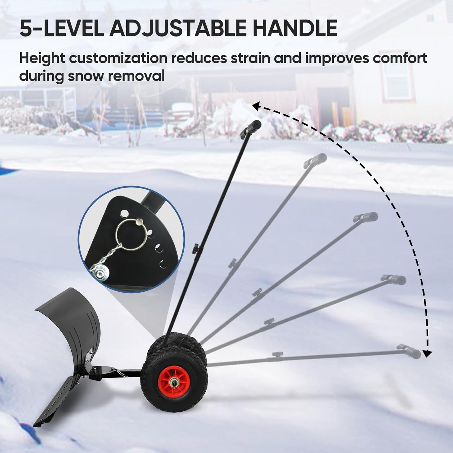 EAGLE PEAK Wheeled Snow Shovel 5-Level Adjustable Handle