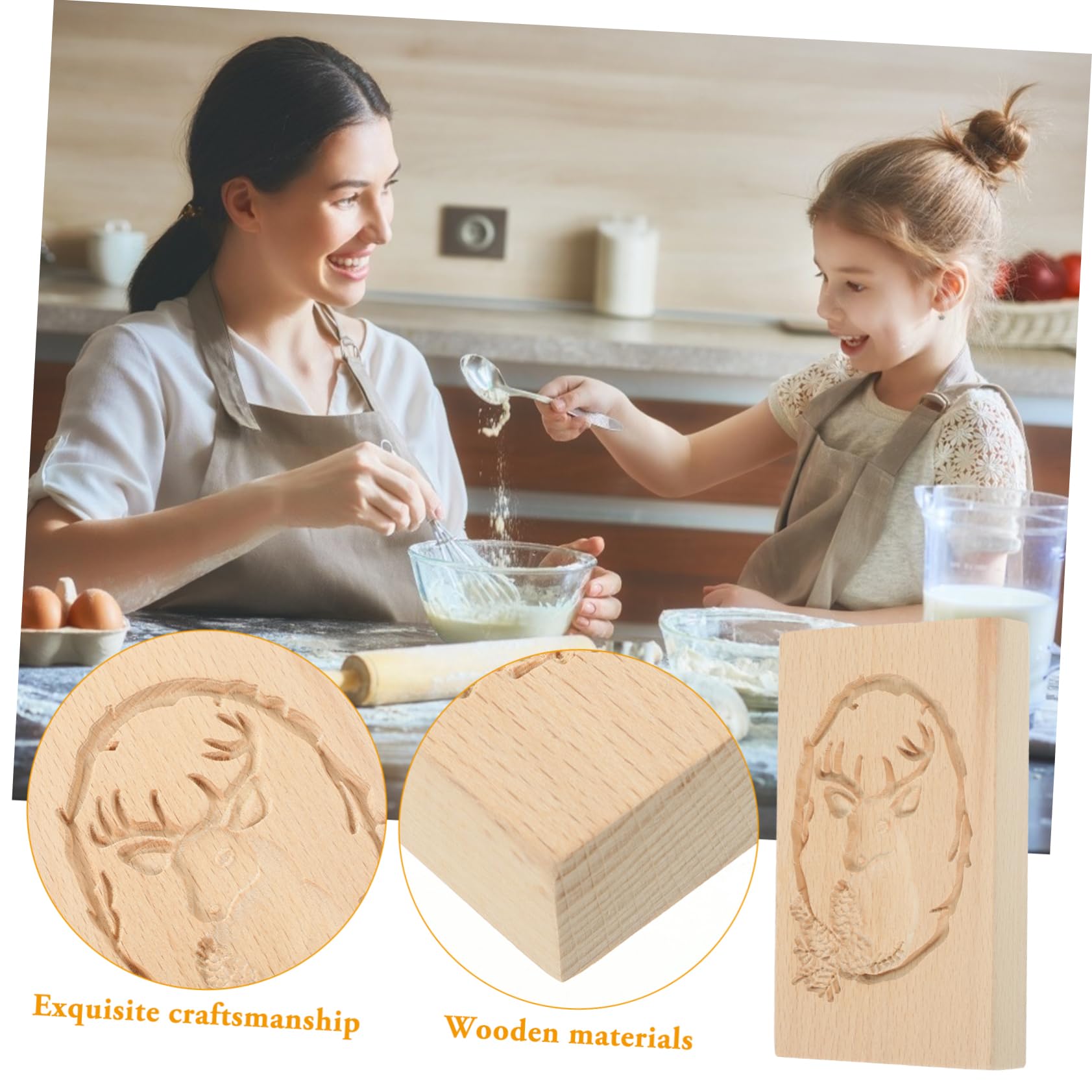 Stampo Per Biscotti a Pressione Di Natale in Legno Naturale 13x8x2 Cm, Utensile Da Forno Artigianale Design Renna, Facile Da Pulire e Per Dolci Fai Da Te e Regali Creativi
