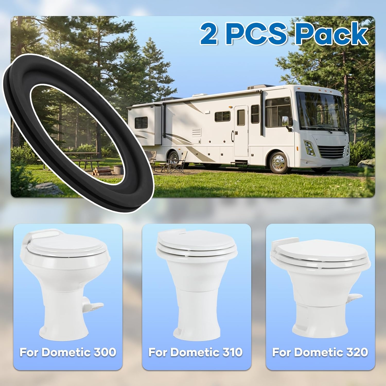 2 Pack RV Toilet Seal for Dometic 300/310/320 Toilets, Leak-Proof & Odor-Free Flush Ball Seal Gasket Replacement 385311658 with Durable Rubber, Easy Install Toilet Seal Parts for Camper Trailer