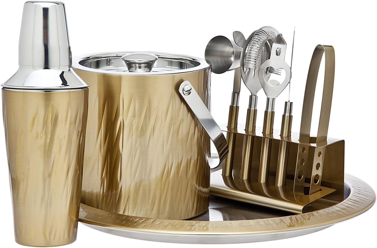 Godinger 9 Piece Barware Set, Aztec Gold - Thumbnail 2