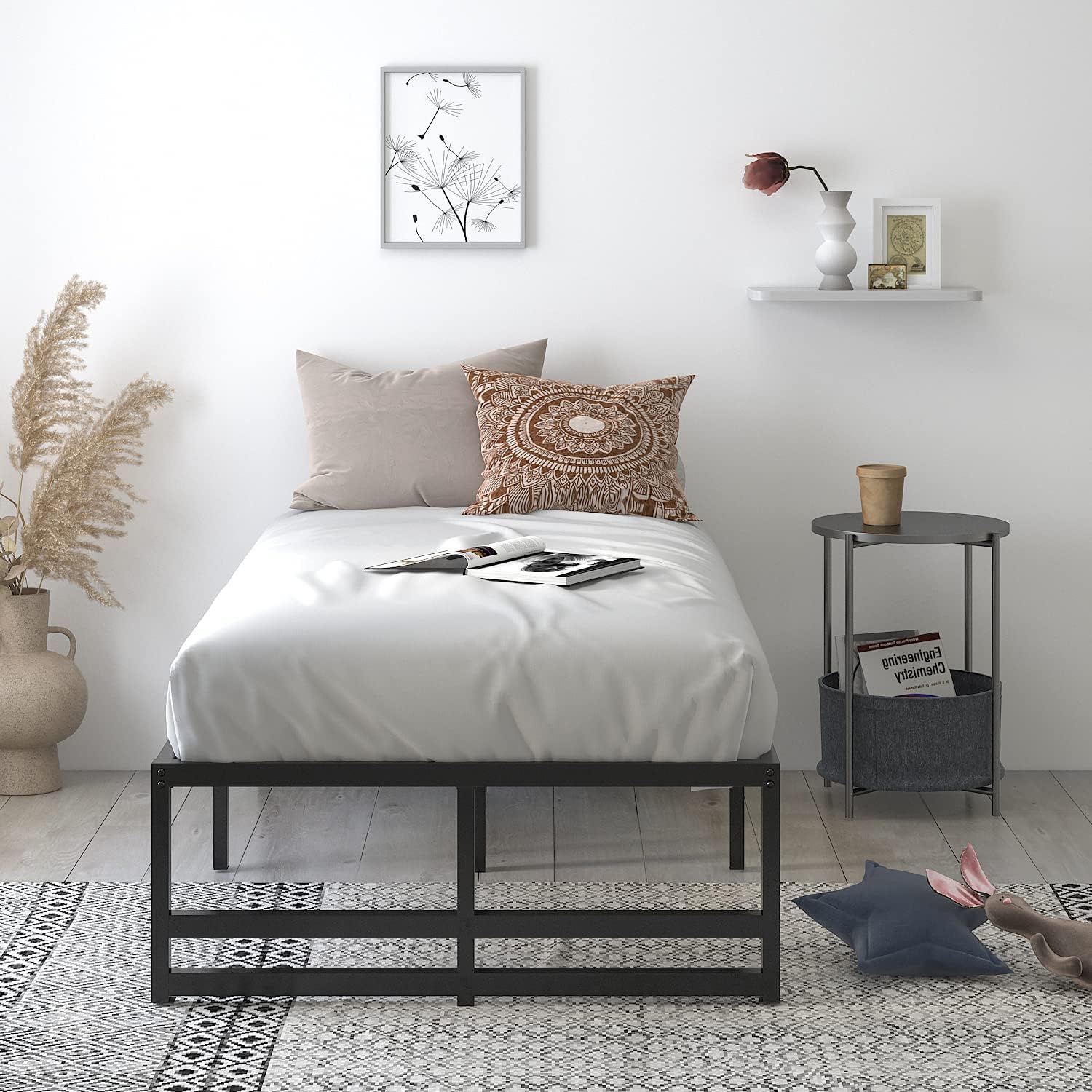 Allewie Twin Size Metal Platform Bed, Heavy Duty Bed Frame