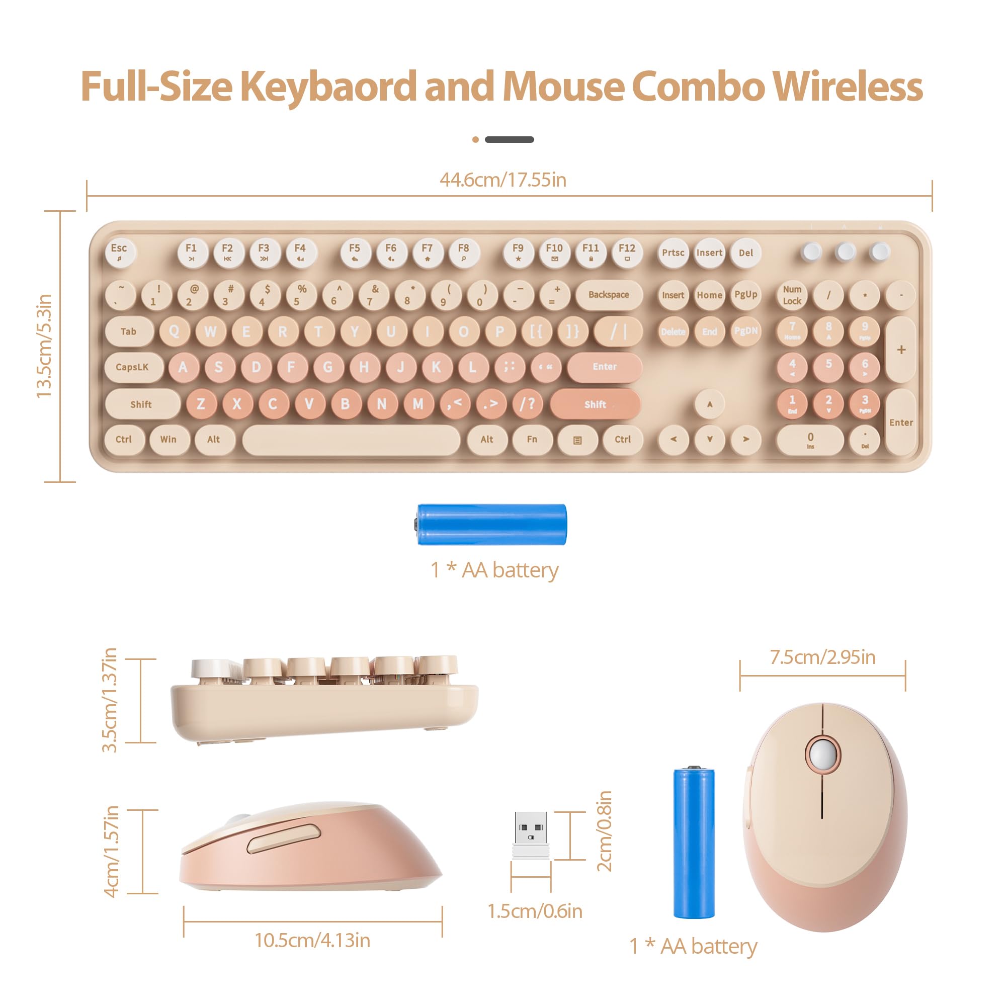 SOLIDEE Zestaw Klawiatura i Mysz,Klawiatura Maszynowa Komputerowa z Okrągłymi Klawiszami 2.4GHz z Numeryczną Klawiaturą,Ergonomiczna Klawiatura 104 Klawiszami(US Layout QWERTY)(Orange Gradient)
