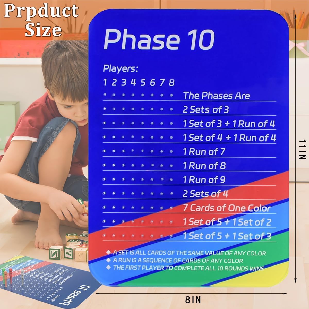 Upgrade Phase 10 Scoreboard, 2026 New Acrylic Scoreboard for Phase 10 Card Game with 8 Colored Cribbage Pegs Fun Table Board Card Game Accessories for Party Family Game Night