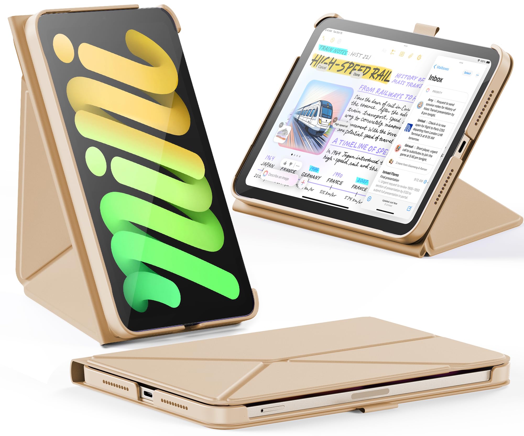 INFILAND Case for iPad mini 7 (A17 Pro) 2024 / iPad mini 6 2021, Magnetic Origami Slim Protective Case, Book-Style Foldable Cover with Pencil Holder,