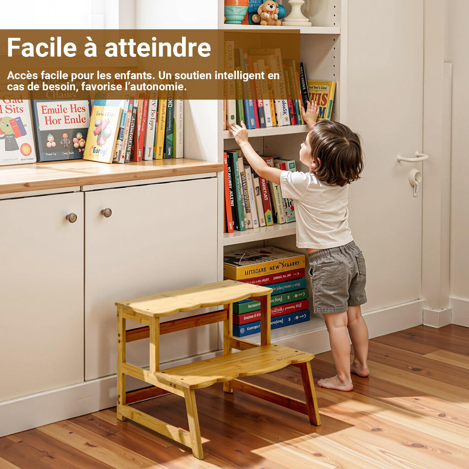 COSYLAND Tour d’Observation Montessori pour Enfant – Chaise d’Apprentissage Bébé Sécurisée, Tabouret en Forme Nuage Antidérapant pour Salle de Bain, Toilettes et Chambre – Natural
