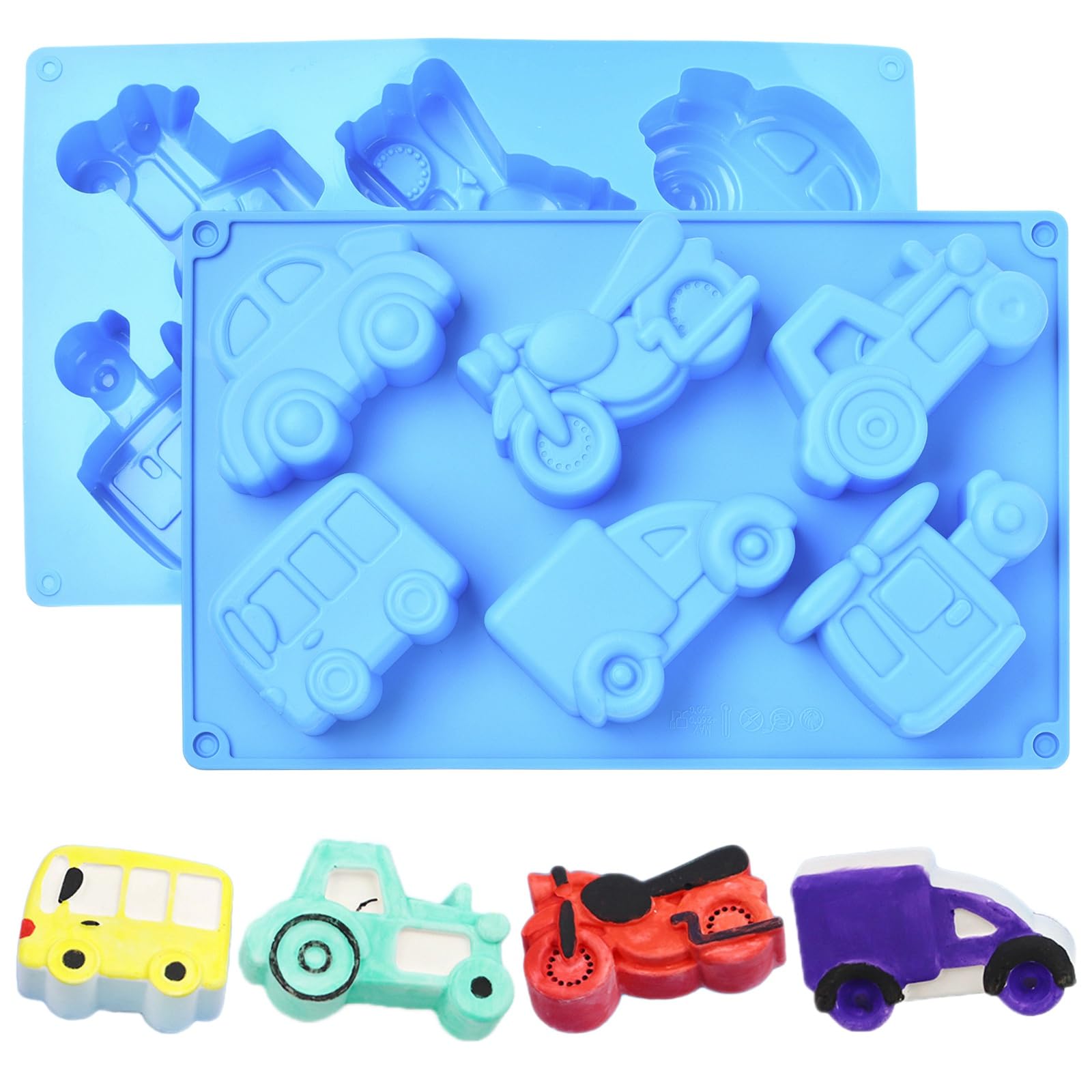 UR URLIFEHALL 2 Pcs Car Silicone Moulds Transportation Theme Blue Baking Moulds for Chocolate Cake Dessert Candy Mousse Pastry Soap Making