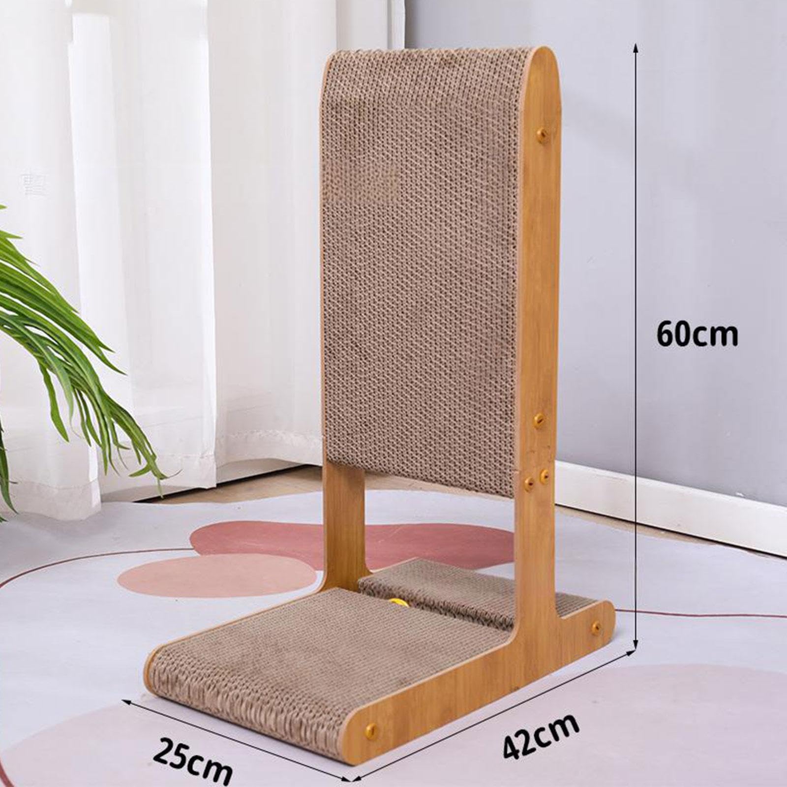 Kratzbaum Vertikal Und Horizontal Nutzbar Als Kratzbrett Katzenbett Und Kratzpad Aus Wellpappe mit Holzstruktur Und Spielzeug für Junge Katzen, Style A