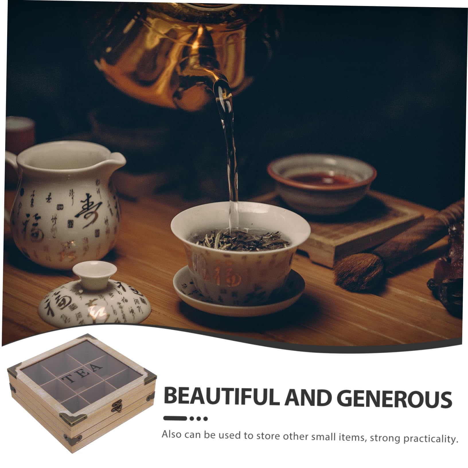 Amosfun Caja Organizadora con Tapa de Vidrio de Madera de Bolsitas de Té