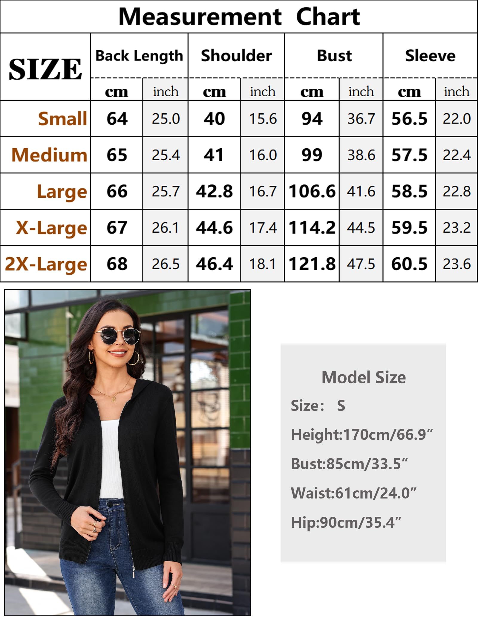 Aottori Gilet Cardigan Zippé Femme Chic et Elegant à Capuche Manches Longues Tricoté Léger Veste Sweat Pull Casual Automne Hiver