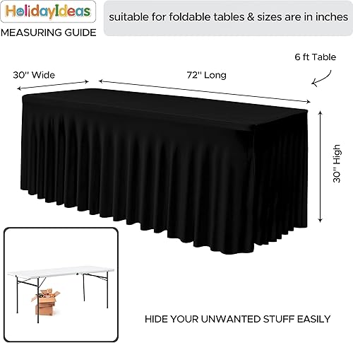 Miniatura 5 de HolidayIdeas Faldas de mesa de elastano negro para mesas rectangulares de 6 pies, funda elástica ajustable de 30 x 72 pulgadas, manteles con diseño