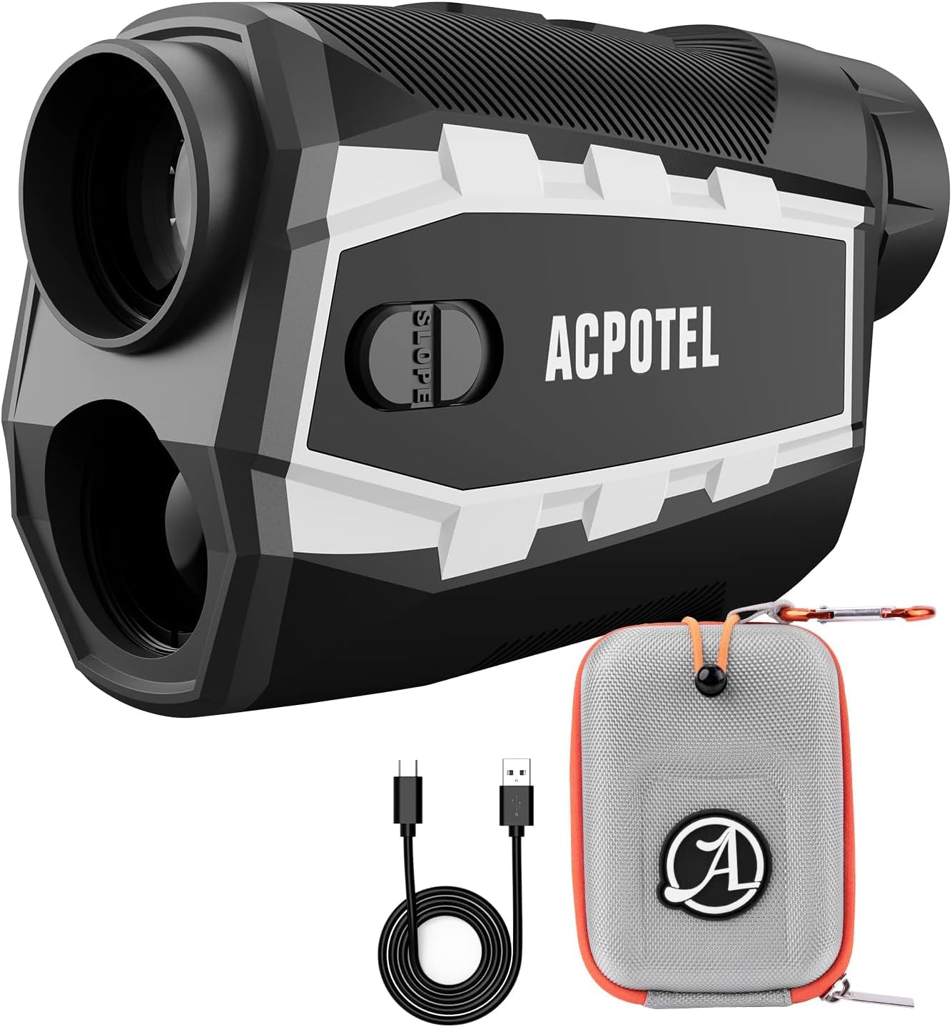 Acpotel Telémetro de golf con buscador de rango de pies, interruptor de pendiente con buscador de rango de pies/yarda/M, golf con disco de escaneo, telémetro de golf, bloqueo rápido de bandera con