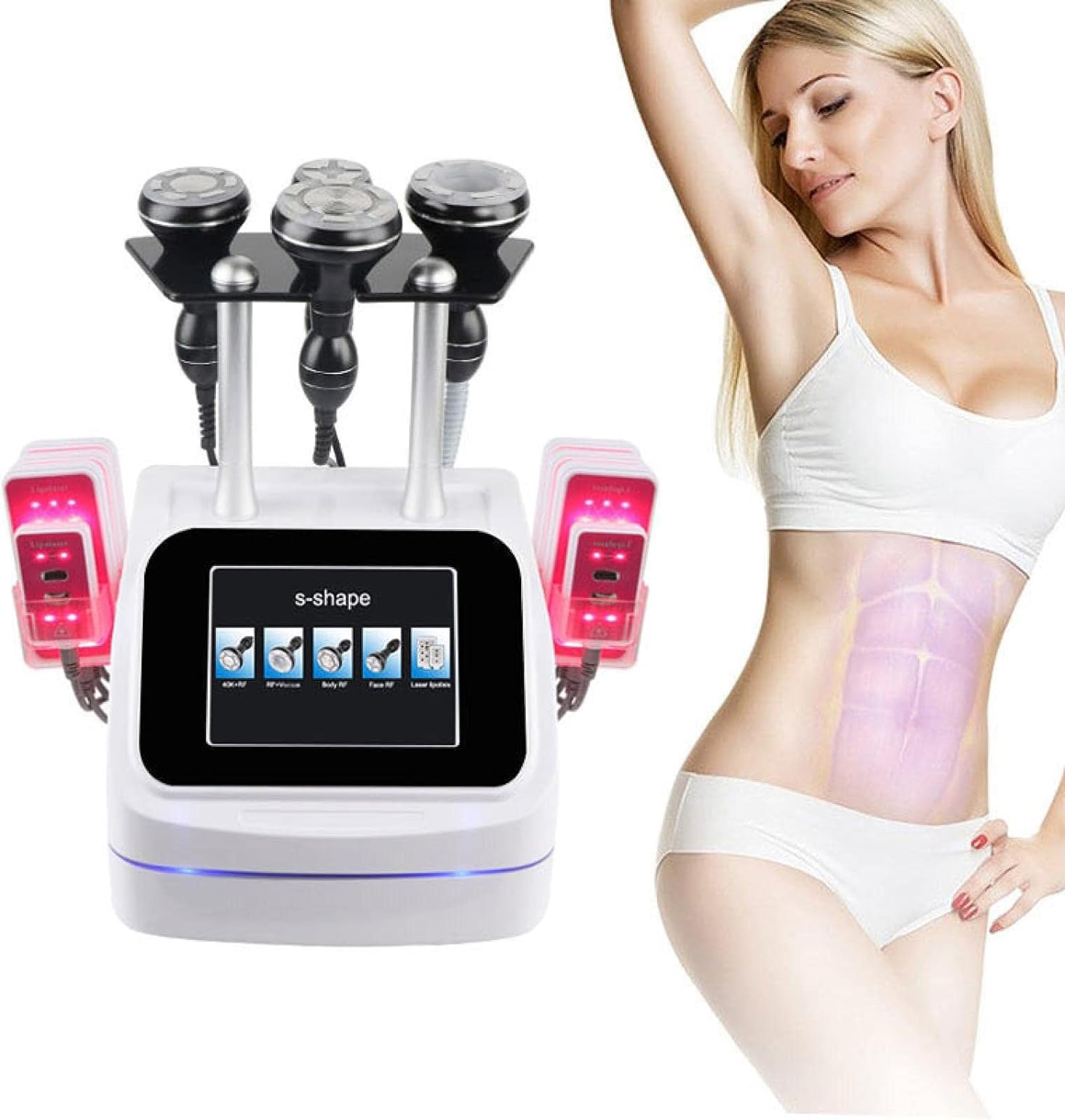 Dispositivo per La Bellezza del Corpo a Forma di S 5 in 1, Macchina per Il Corpo a Cavitazione 40K per Modellare La Pancia delle Gambe del Viso, Massaggiatore per Il Ringiovanimento della Pelle