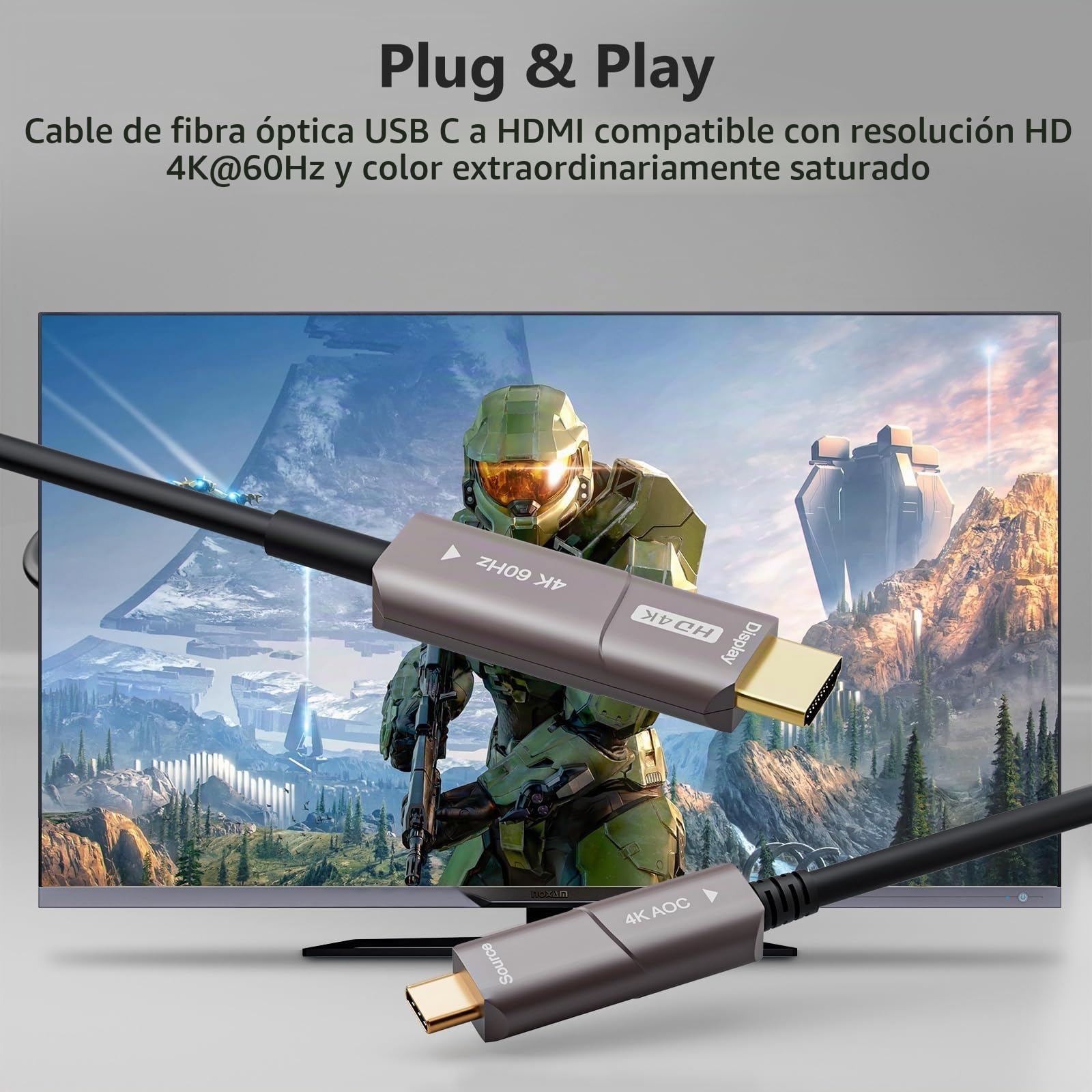 USB C a HDMI fibra óptica cable,CHENLENIC Cable USB C a HDMI de fibra óptica USB 3.1 tipo C a cable HDMI-10Meter