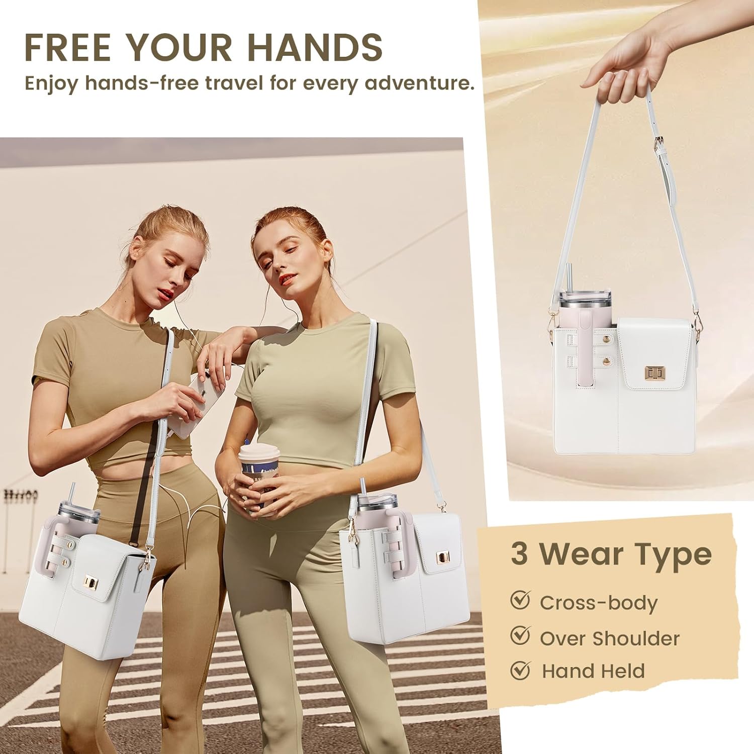 Outdoor Portable Crossbody Water Cup Purse Bag Water Bottle Carrier Bag with Phone Pocket Tumbler Carrier with Strap