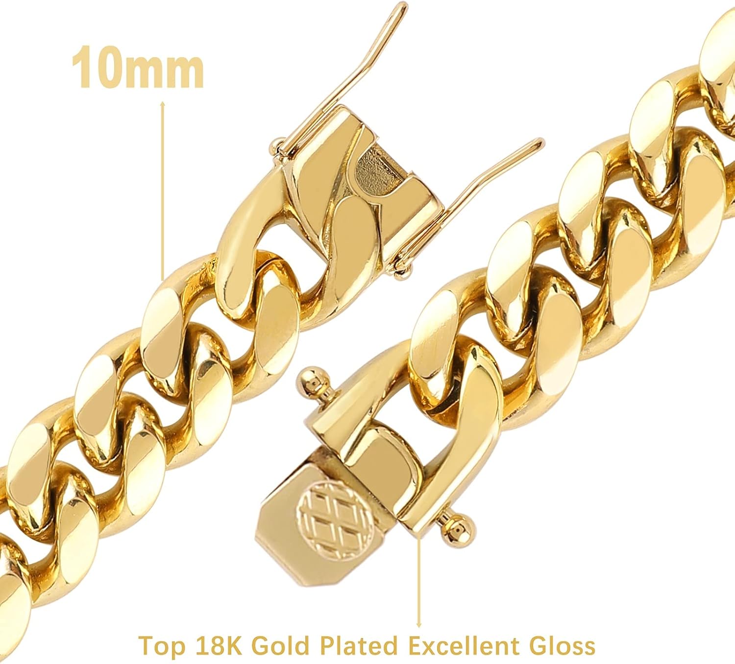 putouzip Miami Cuban Link Chain Set For Men 18K Gold Plated Stainless Steel 10/12mm Curb Bracelet Necklace Diamond Chains
