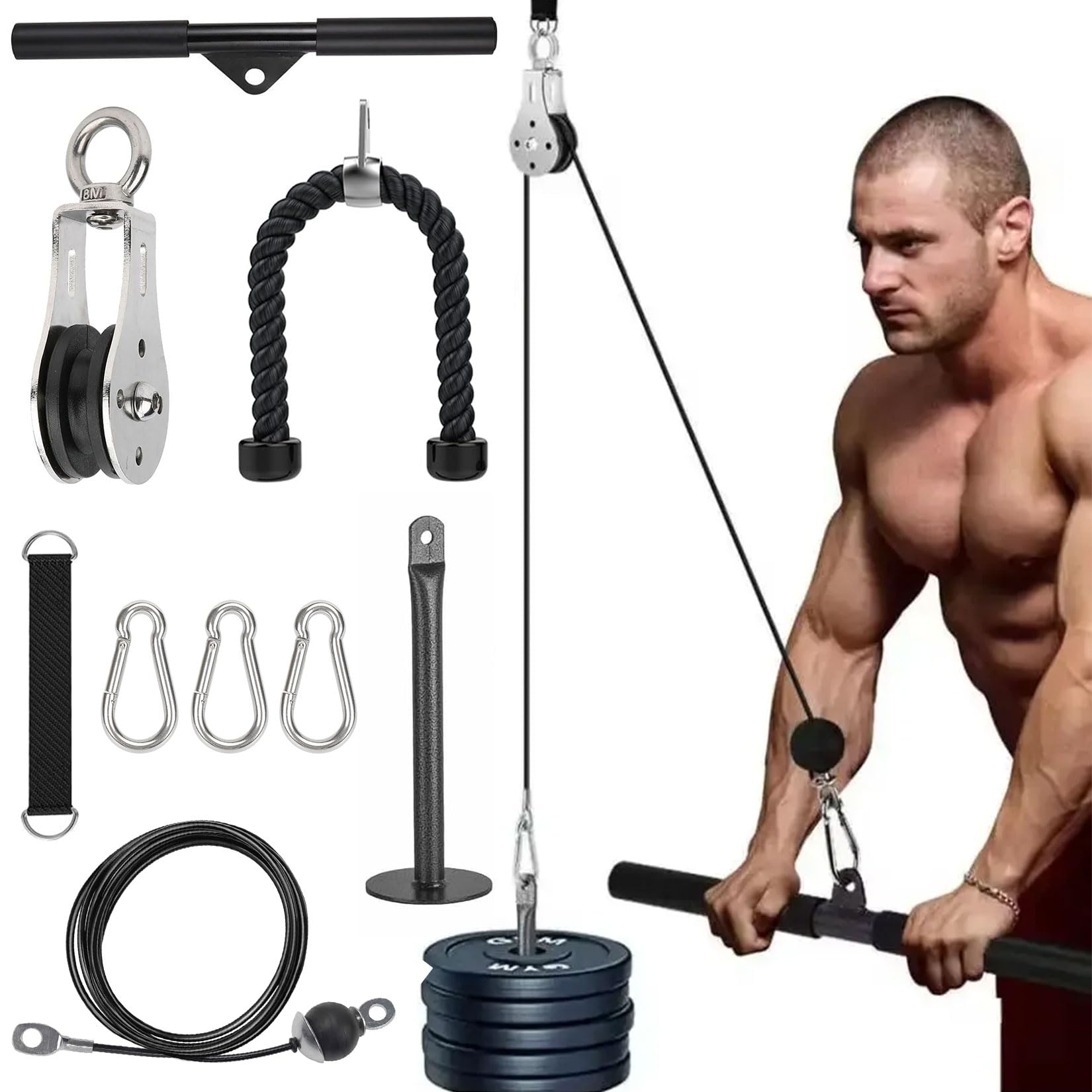 Carrucola Palestra, Cavi Palestra Home Gym con Trazione lat con Corda Palestra tTricipiti e Barra Dritta per Allenamento della Forza dell’upper Body