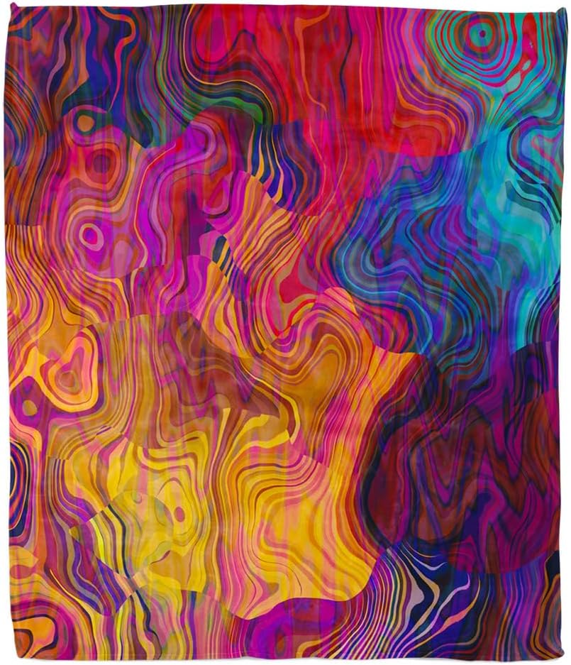 Home Decor Throw Blanket, Abstract Colorful Waves Pattern Warm Soft Cozy Flannel Bed Blankets for Bed, Couch, Sofa and Chair, All Seasons Suitable, 80x60 inches
