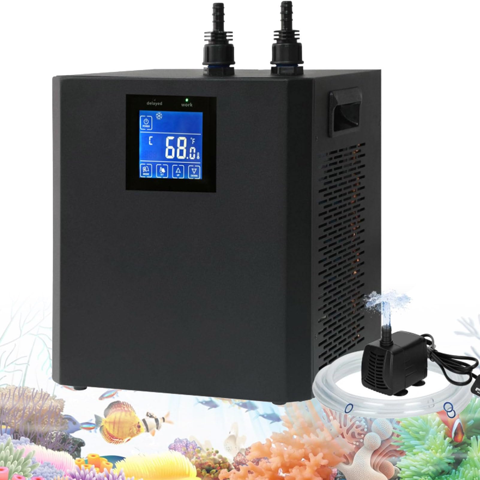 Oiyekntd Aquarium Chiller, 1/3HP Water Chiller Machine for Axolotl Jellyfish, Hydroponic Cooling System, Fish Tank Chiller with Upgraded LED Display, Water Pump and Pipe