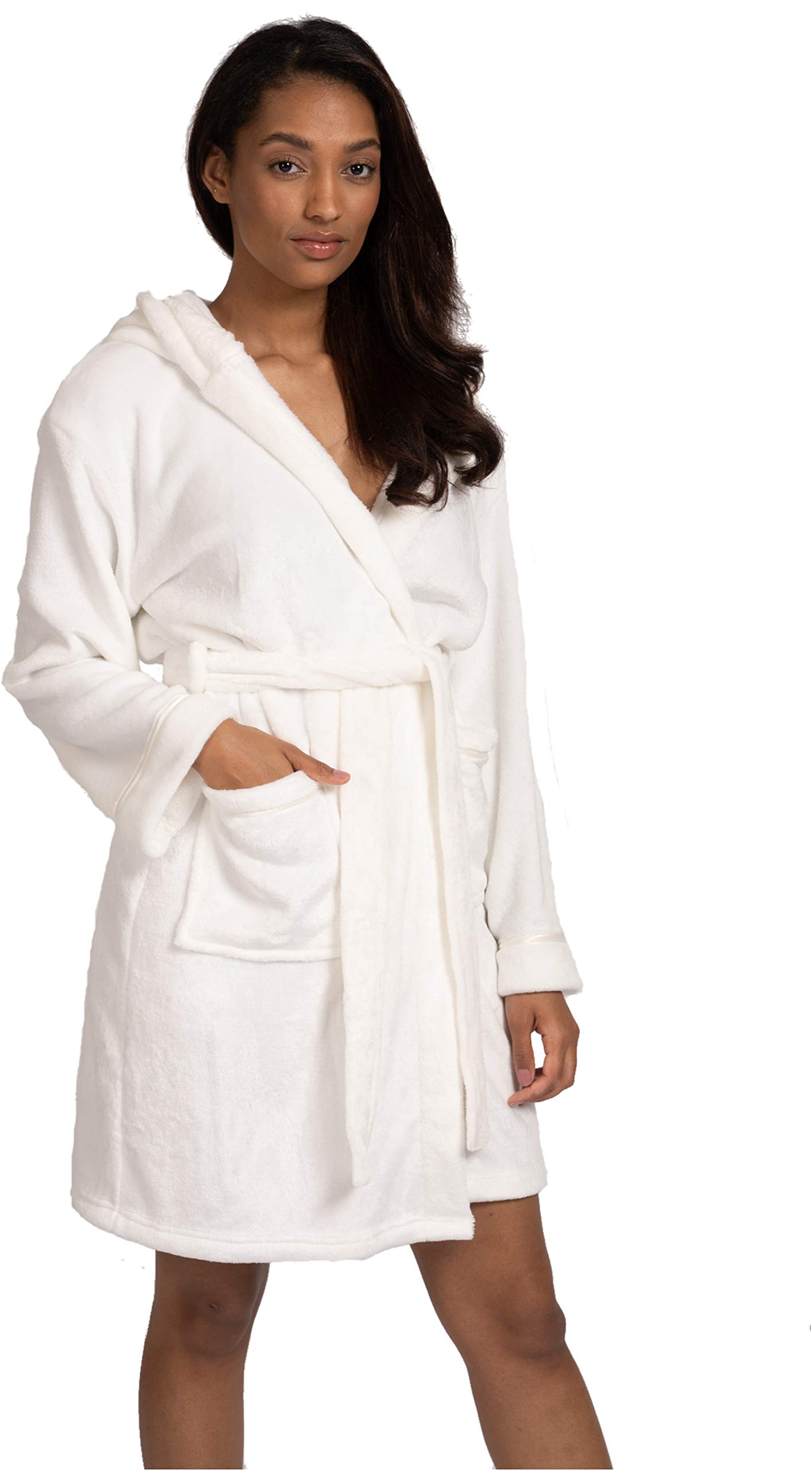 Loungeable BoutiqueHeat Treats Ladies Luxury Flannel Fleece Satin Trim Hooded Bath Robe