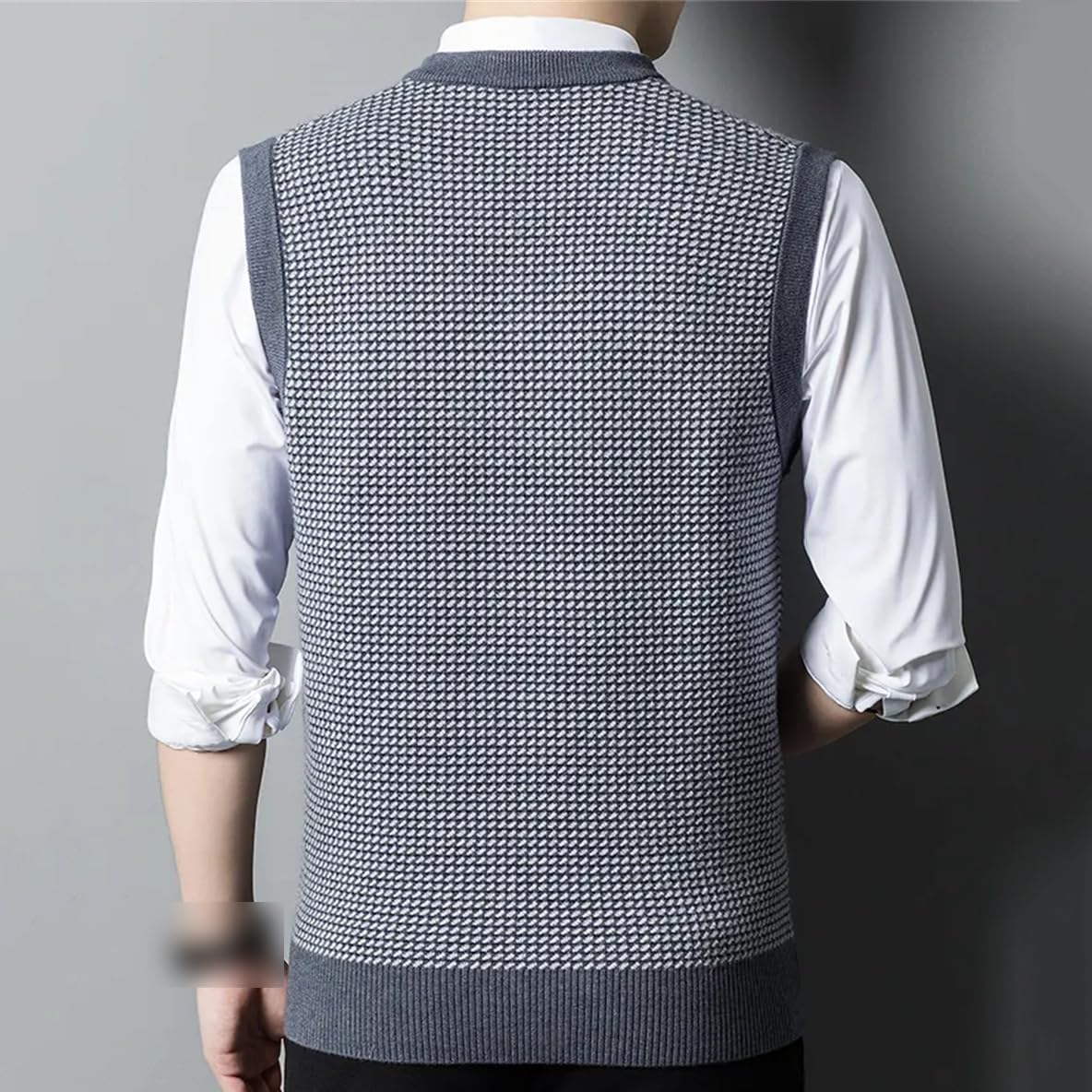 Chaleco de punto grueso con cuello redondo para hombre, suéter sin mangas clásico de negocios