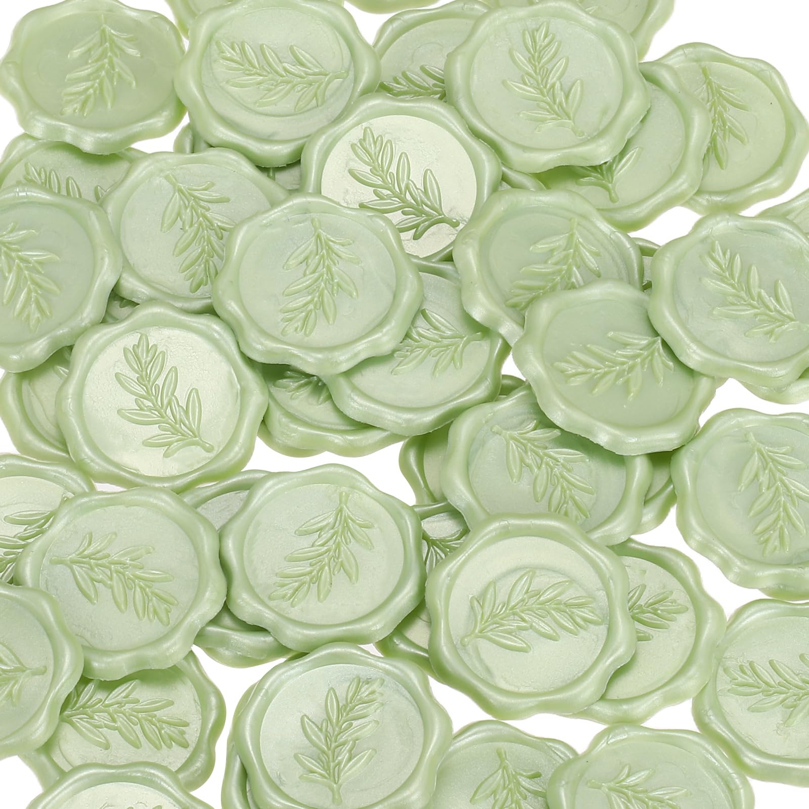 PATIKIL Wax Stamp Stickers, 100Pcs Wax Seal Stickers 3D Embossed Self-Adhesive Envelope Seals Foliage Pattern for Wedding Invitations Gift Wrapping Party DIY Craft, Light Green
